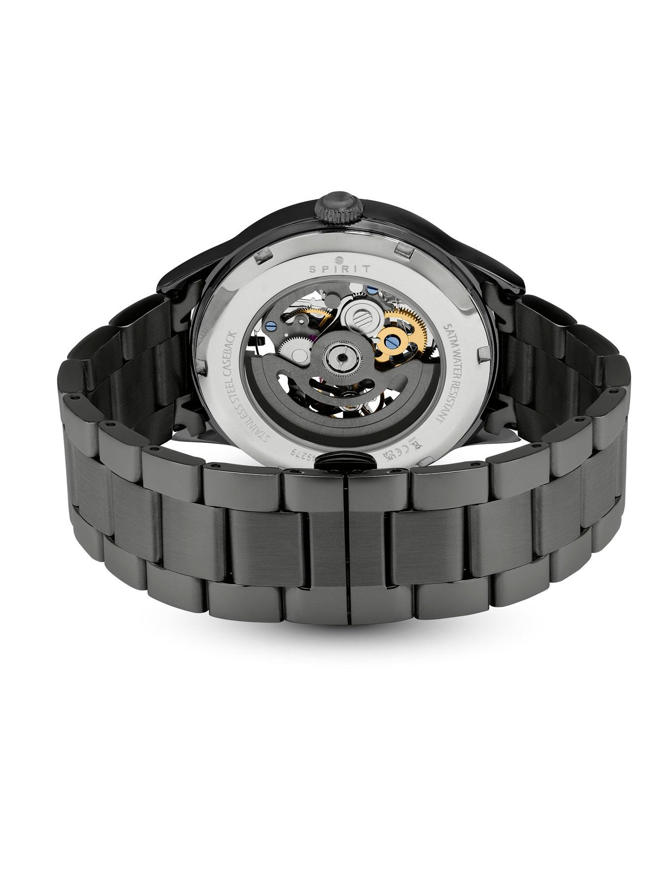 Image 3 of 7 of Spirit Gents Skeleton Automatic Black Plated Bracelet Watch