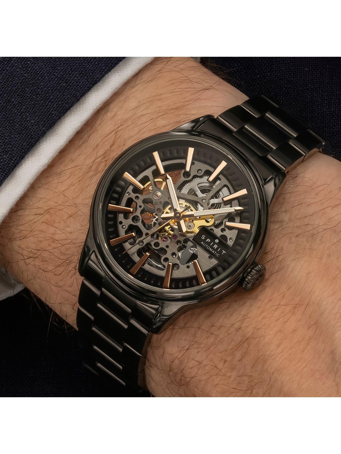 Image 4 of 7 of Spirit Gents Skeleton Automatic Black Plated Bracelet Watch