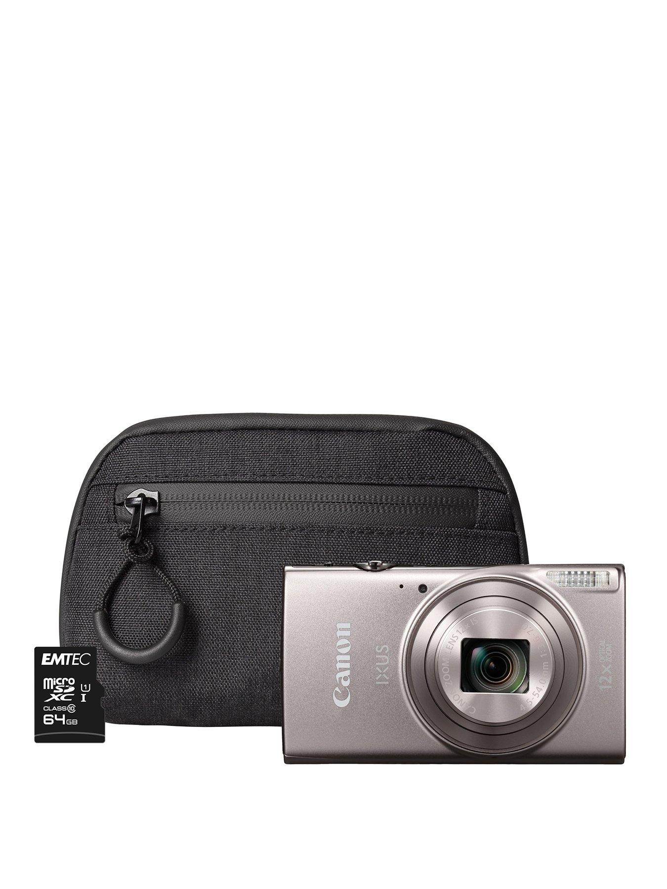 Canon Ixus 285 HS A 20MP 12x Zoom Compact Camera - Silver - Camera + 64GB MicroSD Card + Case