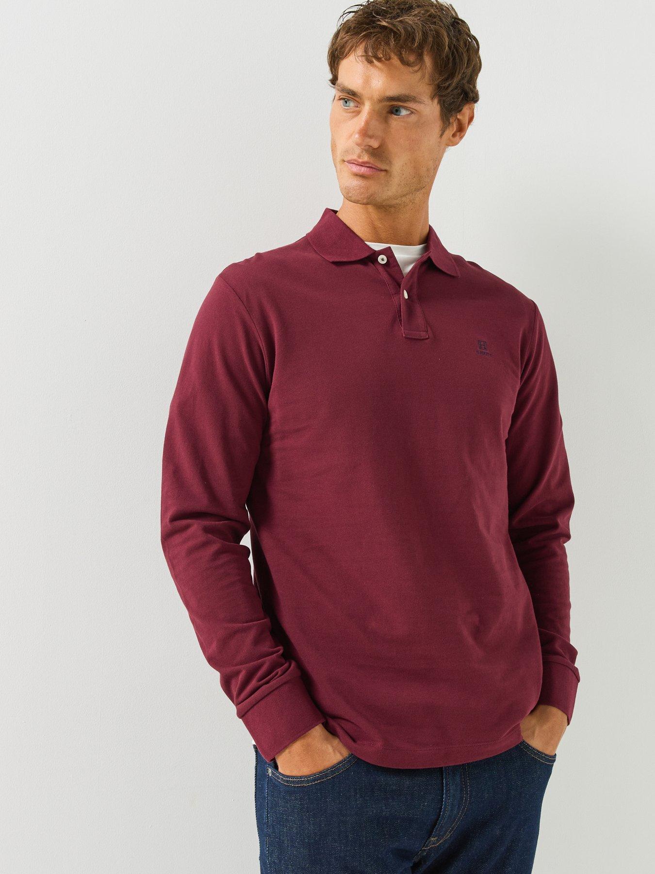 Hackett Heritage Small Logo Long Sleeve Polo Shirt - Burgundy