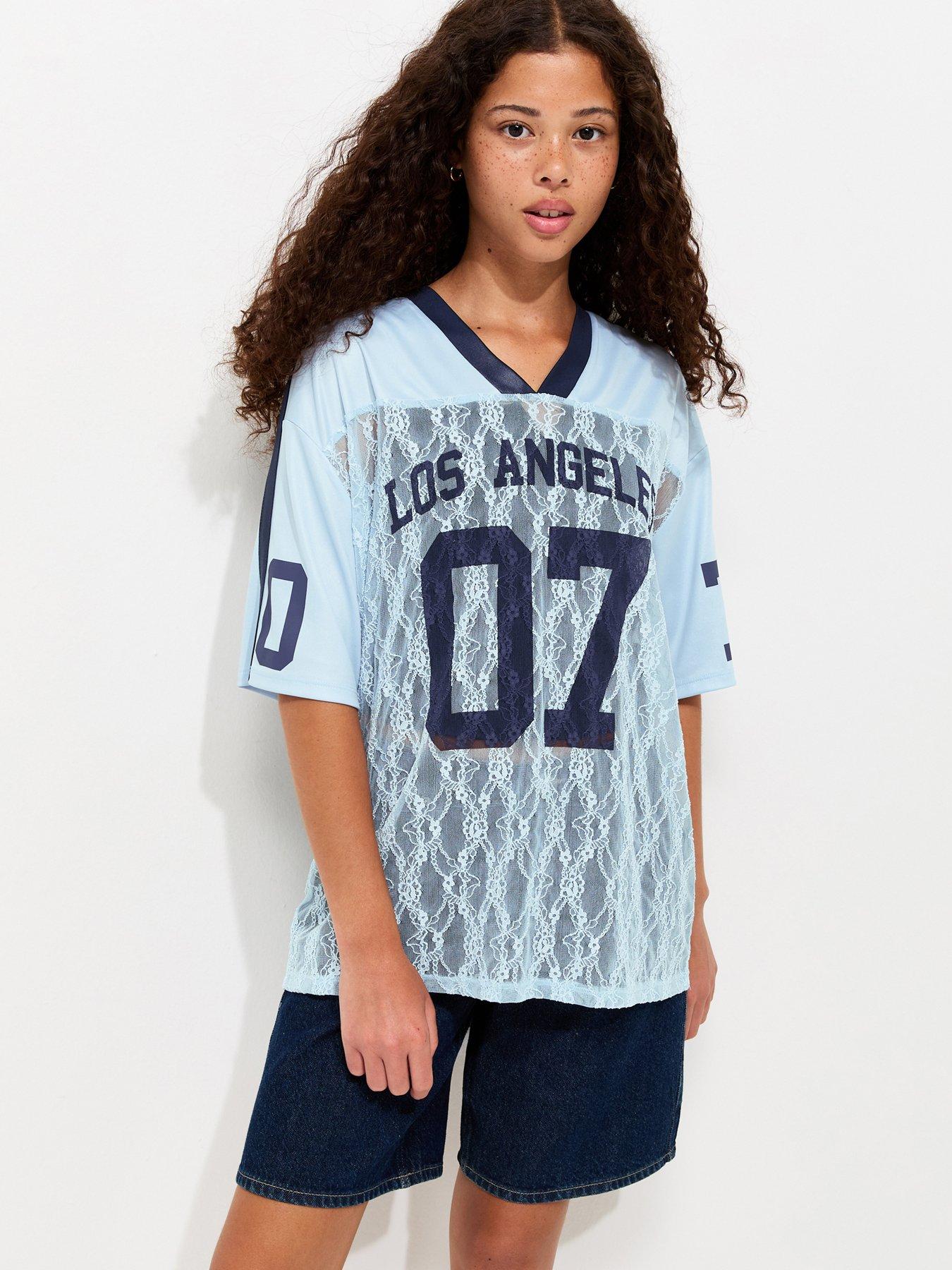 New Look 915 Girls Los Angeles 07 Lace Longline Football Top - Blue