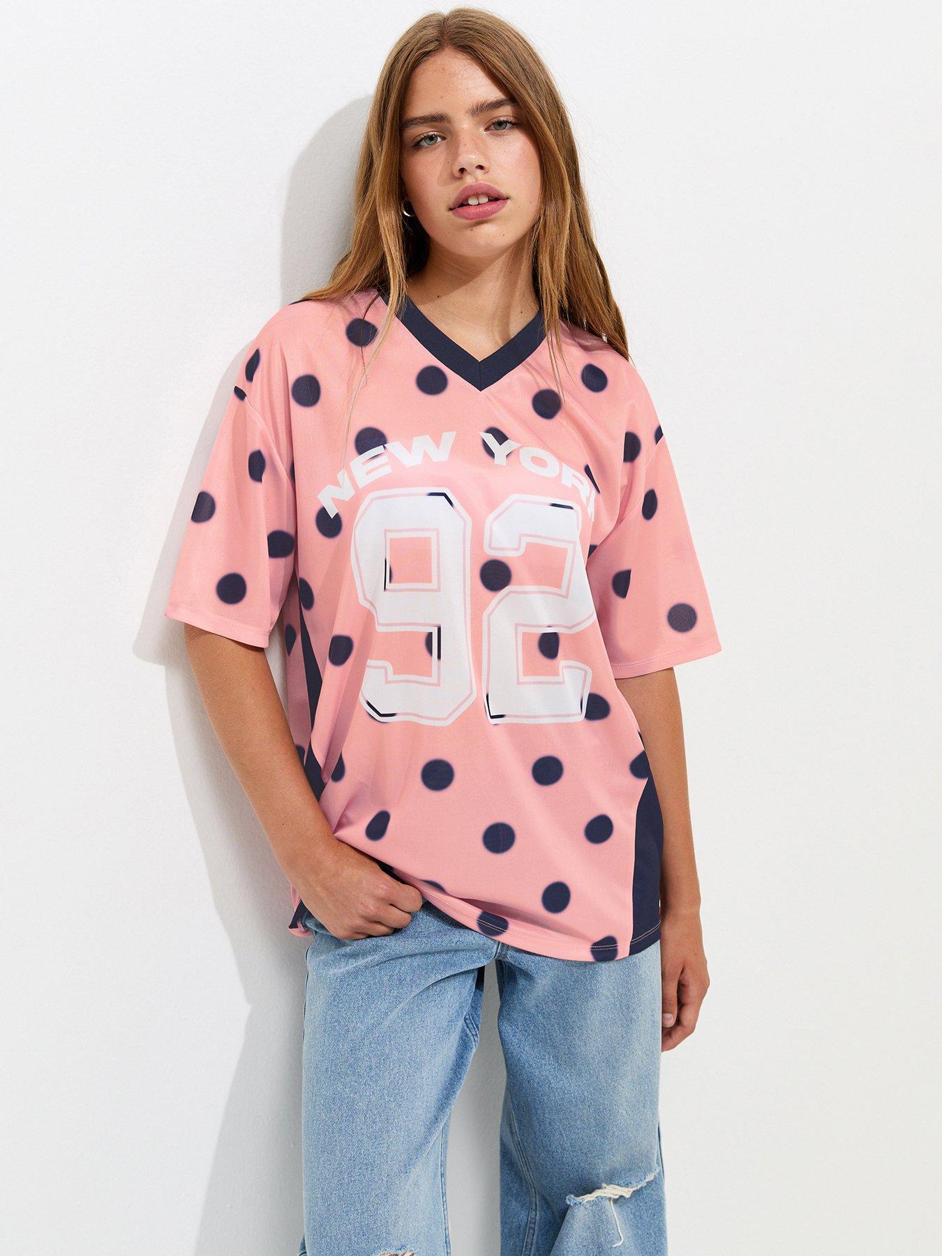 New Look 915 Girls Polka Dot Football Top - Pink