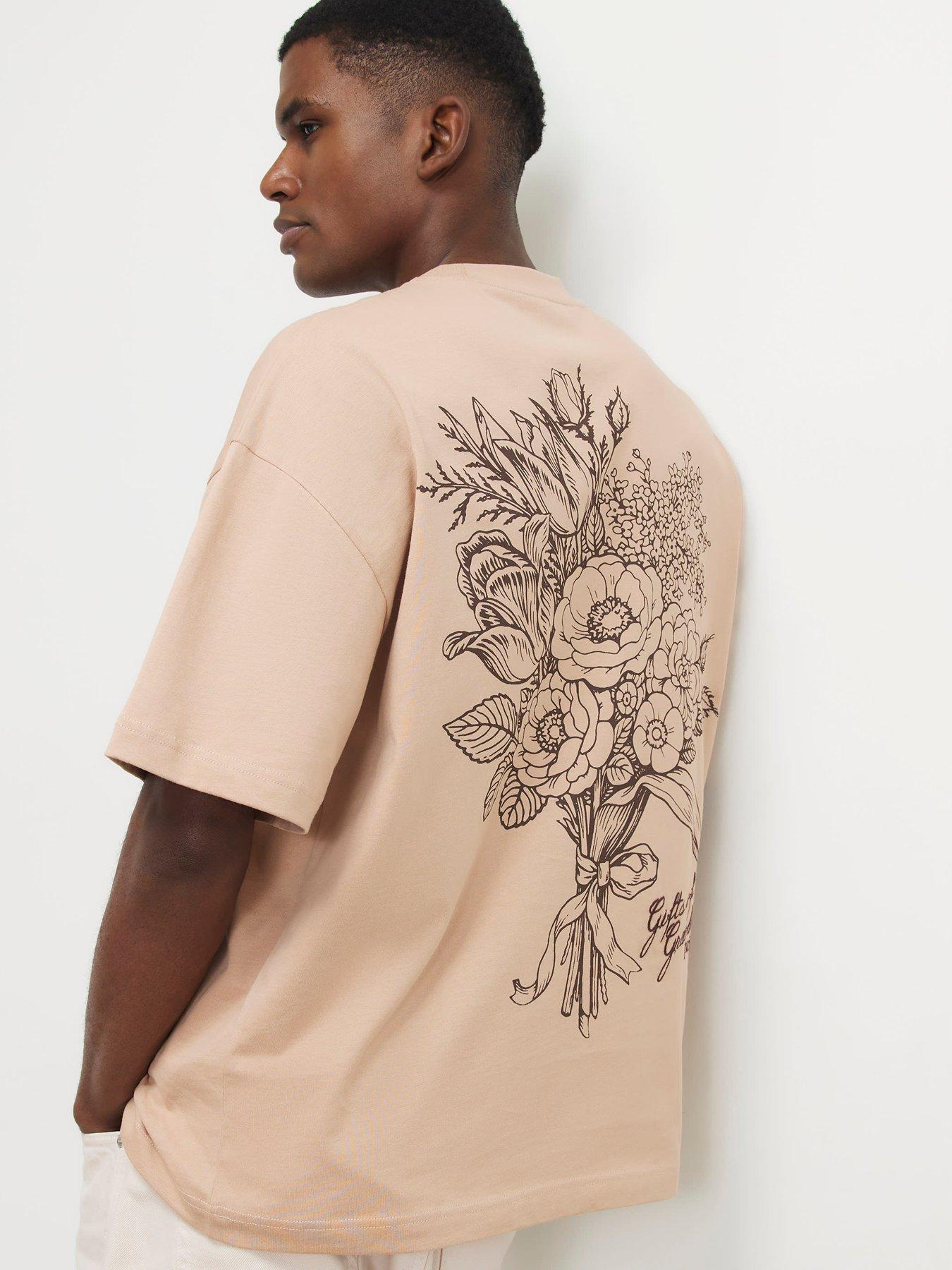 Image 1 of 6 of River Island Cotton Flower Bouquet T-Shirt - Beige