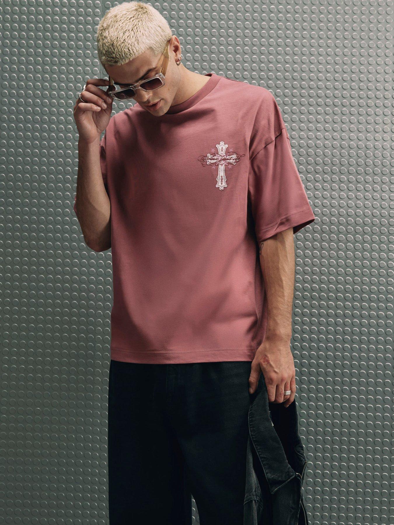 Image 2 of 6 of River Island Cotton Ame Saint Cross T-Shirt - Pink