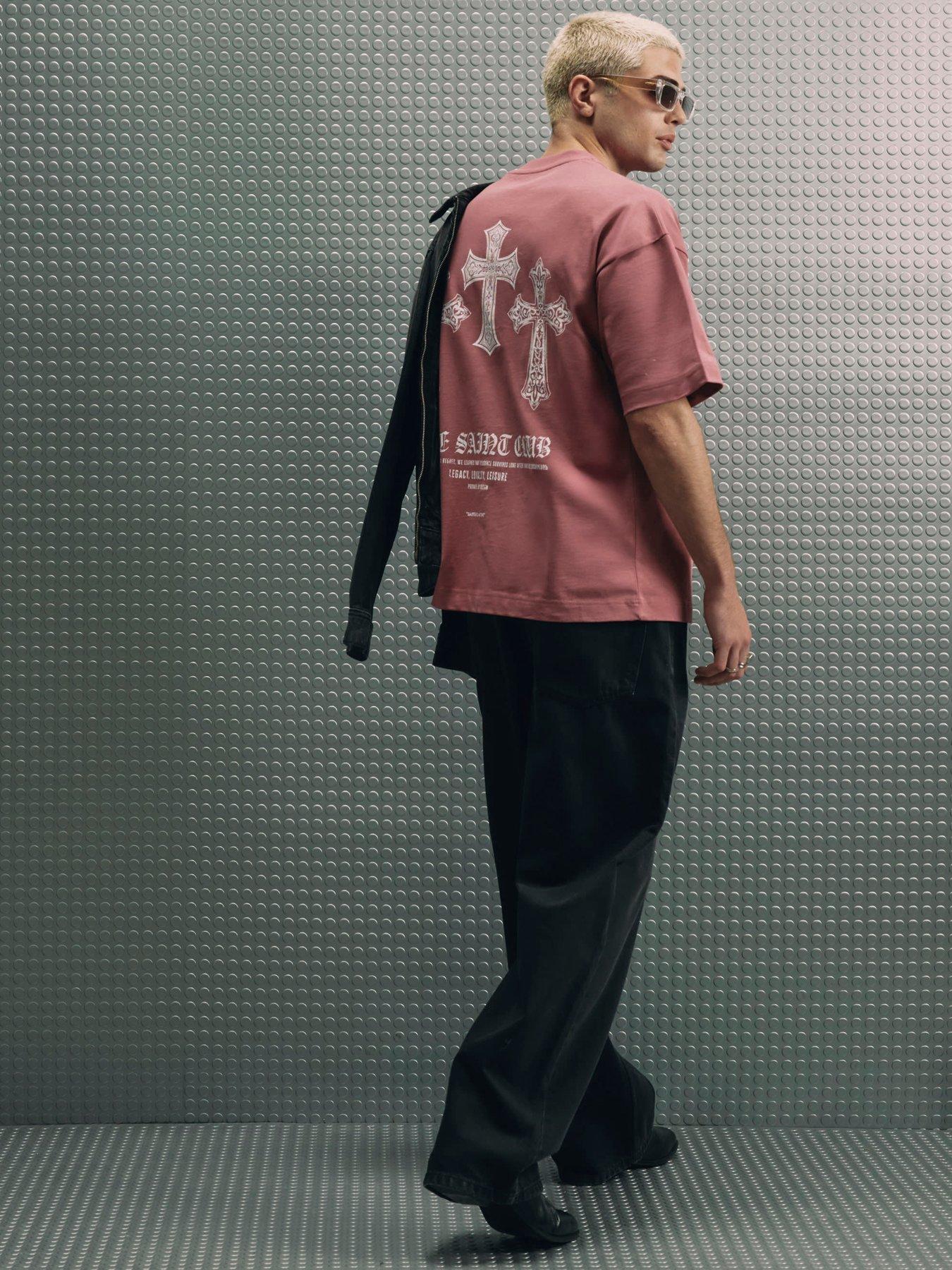 Image 3 of 6 of River Island Cotton Ame Saint Cross T-Shirt - Pink