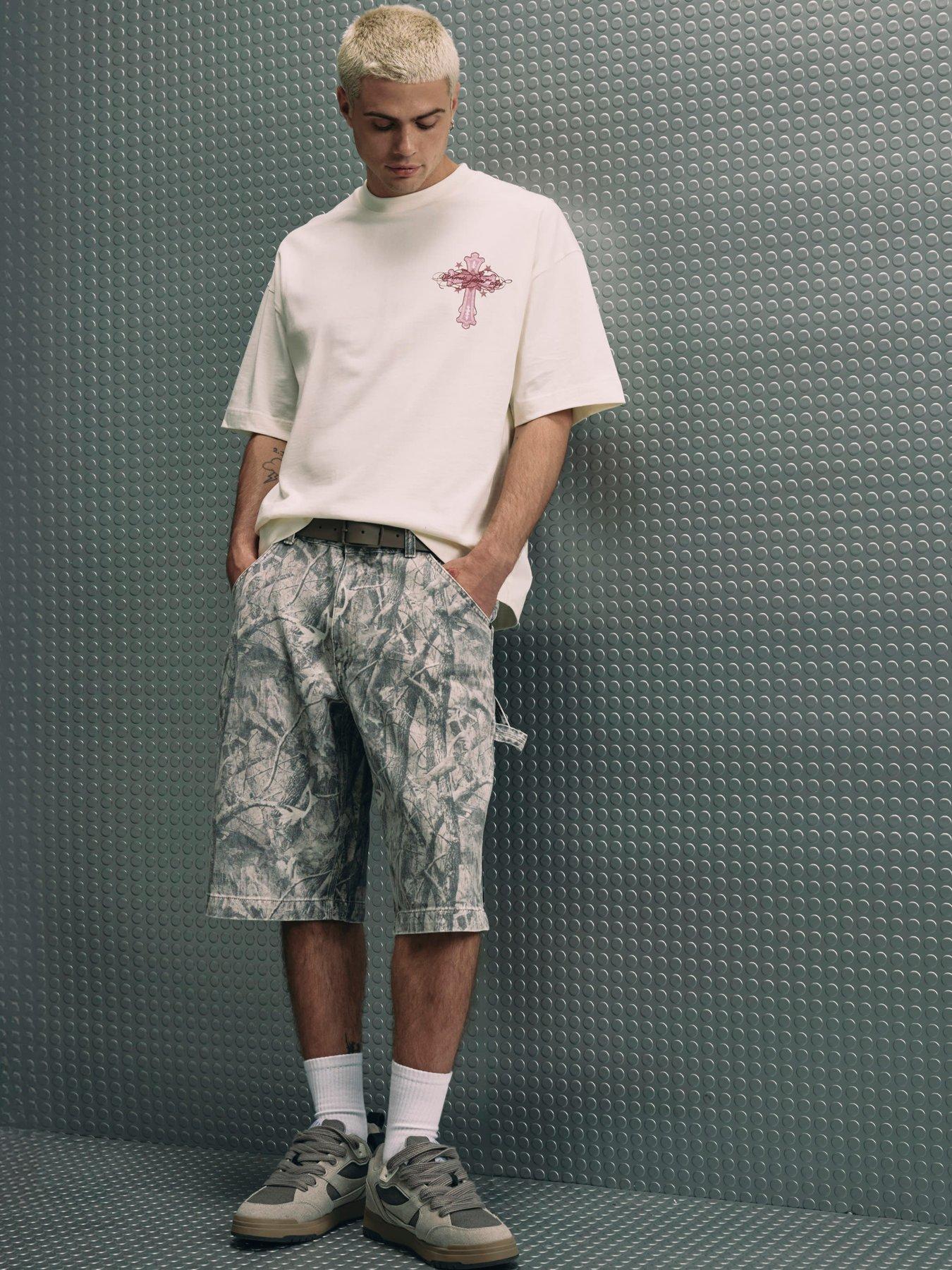 Image 3 of 6 of River Island Cotton Ame Saint Cross T-Shirt - Cream