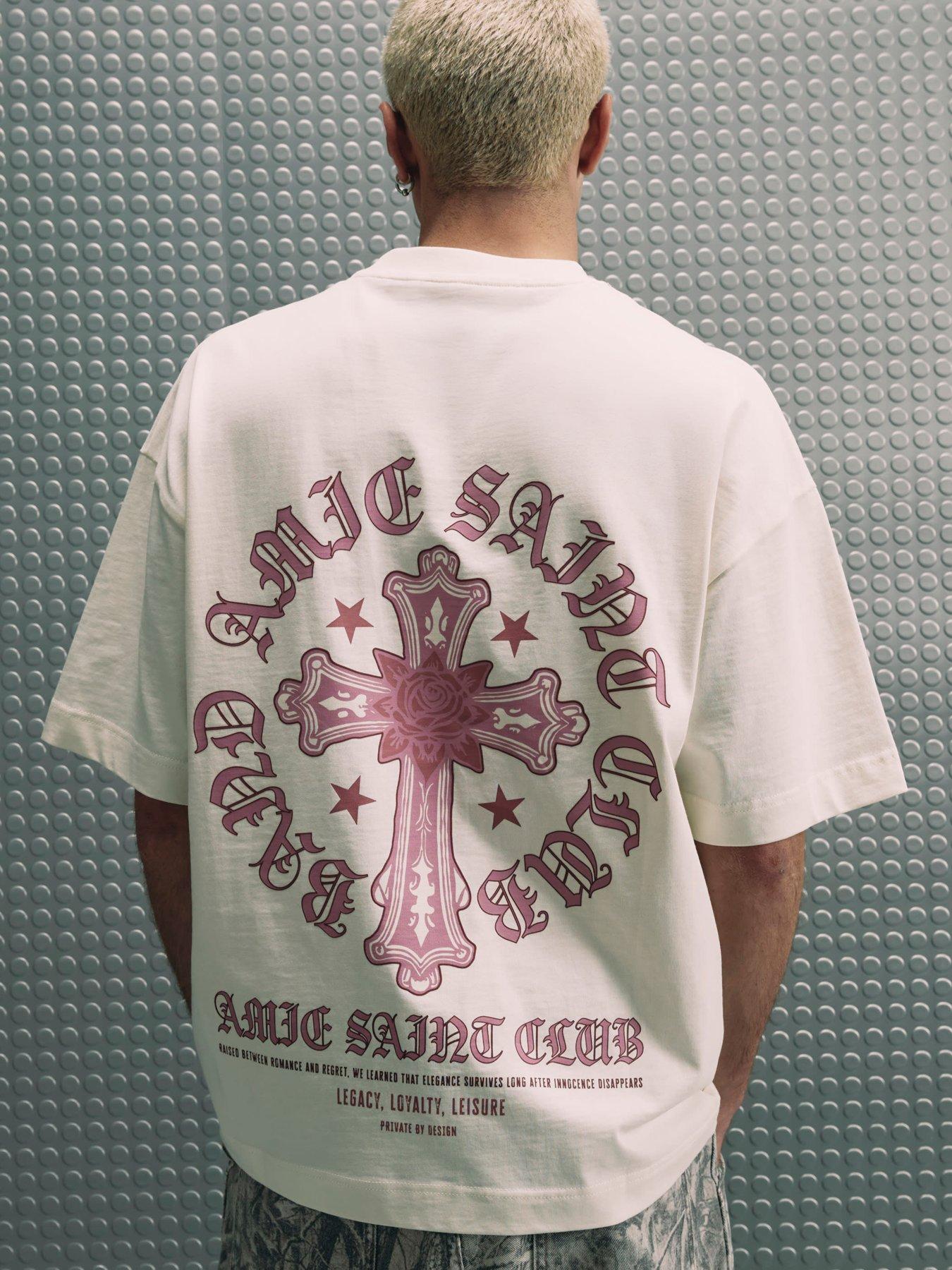 Image 4 of 6 of River Island Cotton Ame Saint Cross T-Shirt - Cream