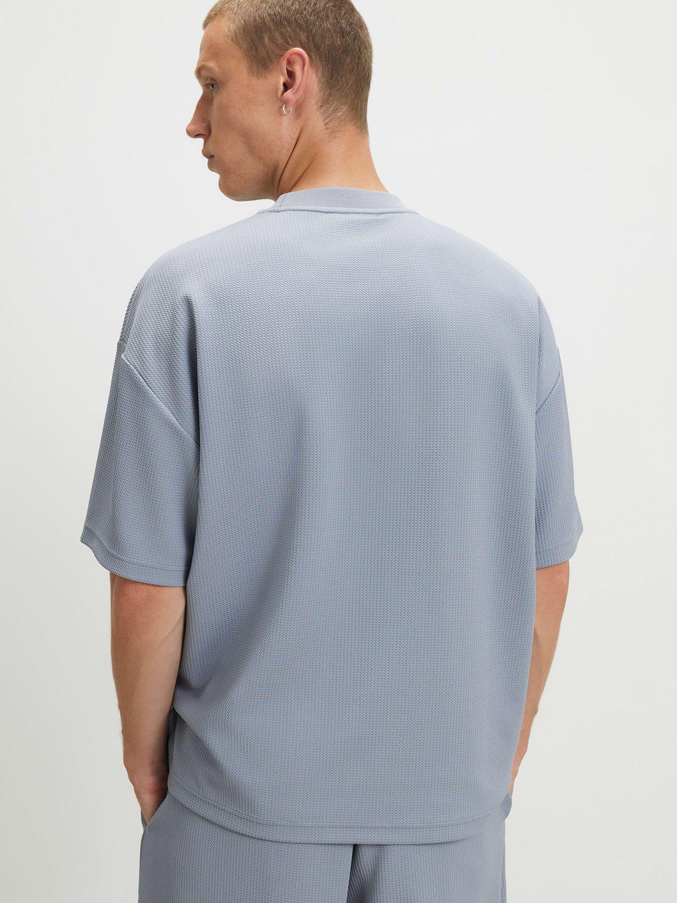 Image 2 of 6 of River Island Oversized Fit Waffle Textured T-Shirt - Blue