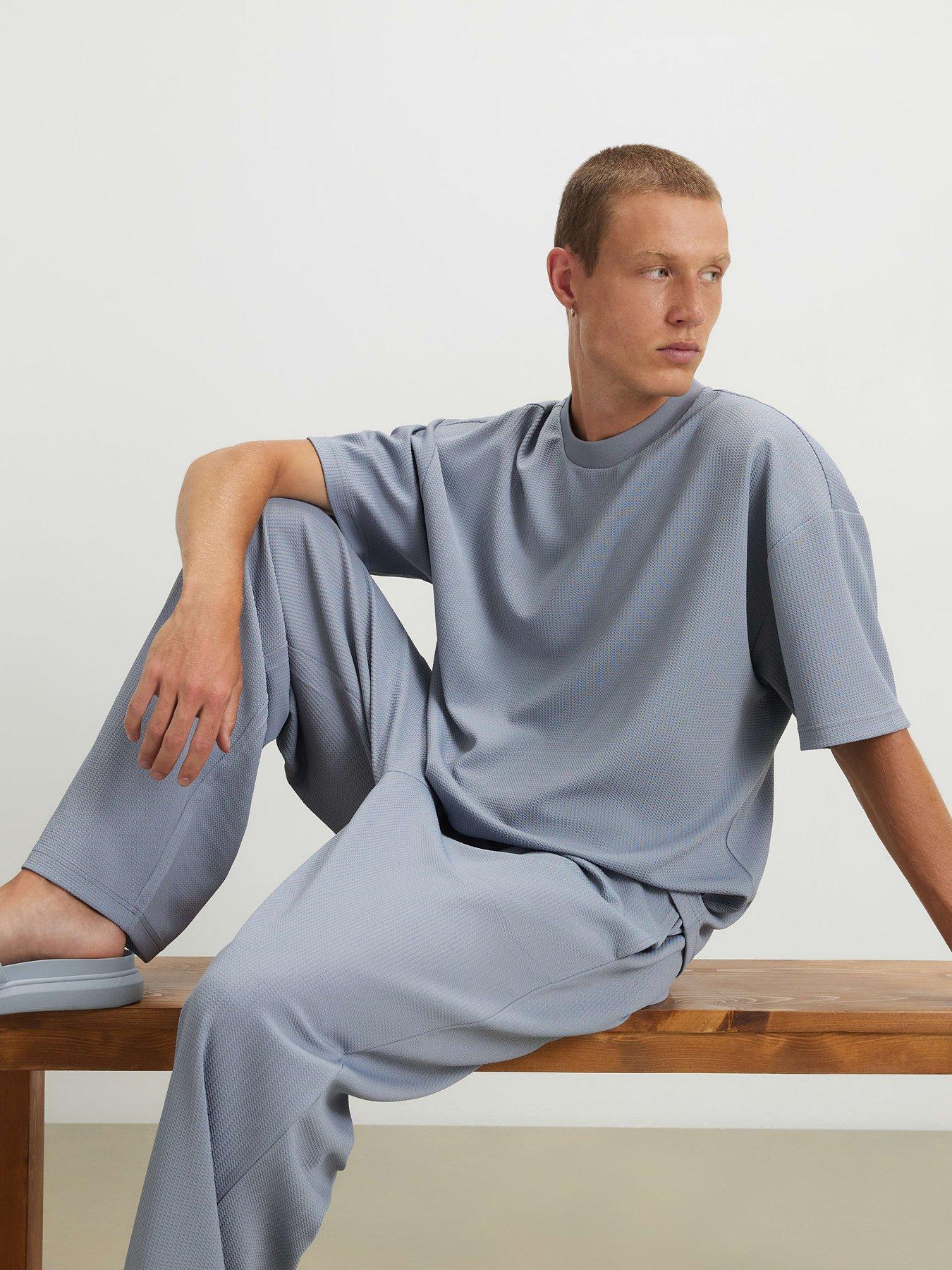 Image 4 of 6 of River Island Oversized Fit Waffle Textured T-Shirt - Blue
