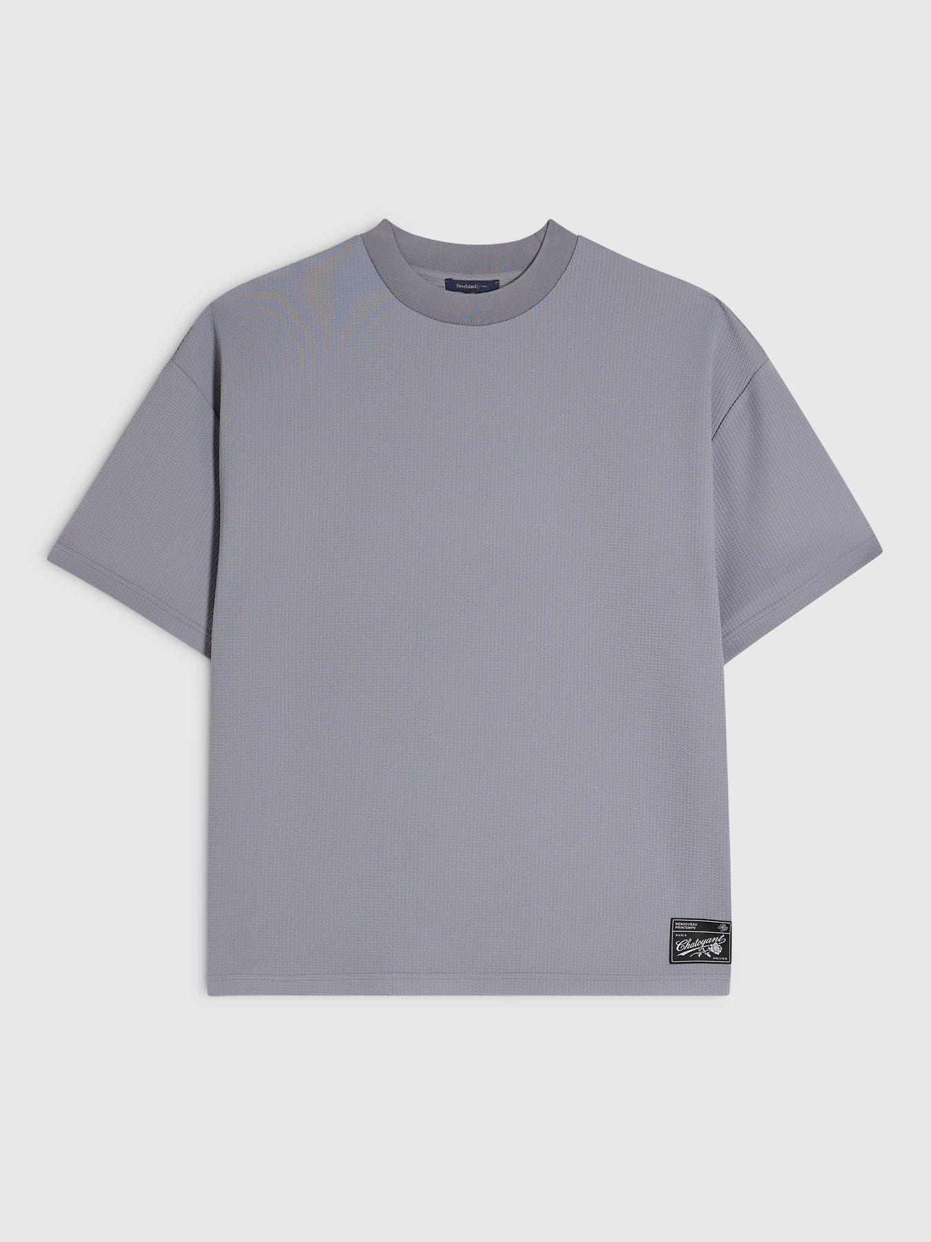 Image 5 of 6 of River Island Oversized Fit Waffle Textured T-Shirt - Blue