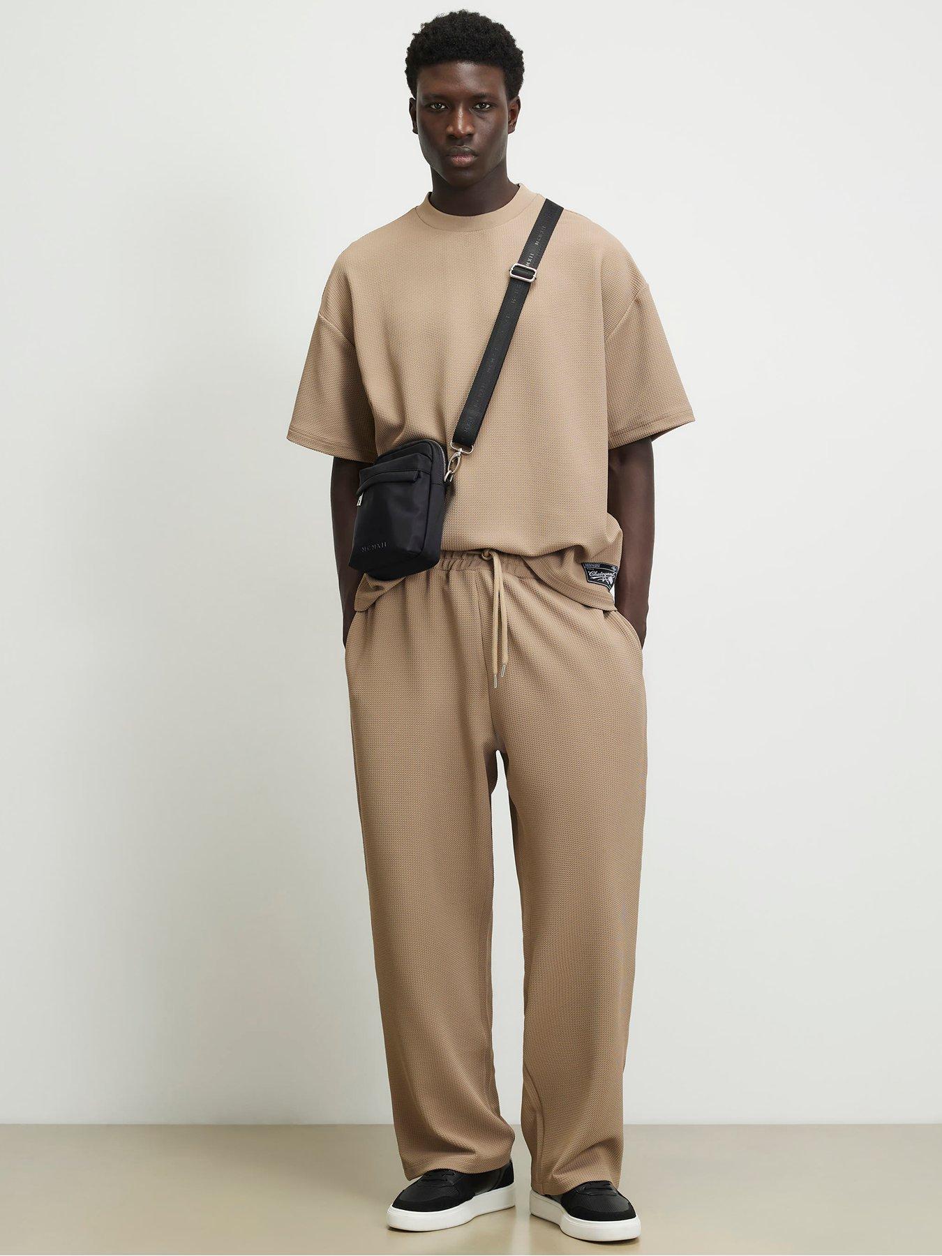 Image 3 of 6 of River Island Oversized Fit Waffle Textured T-Shirt - Beige