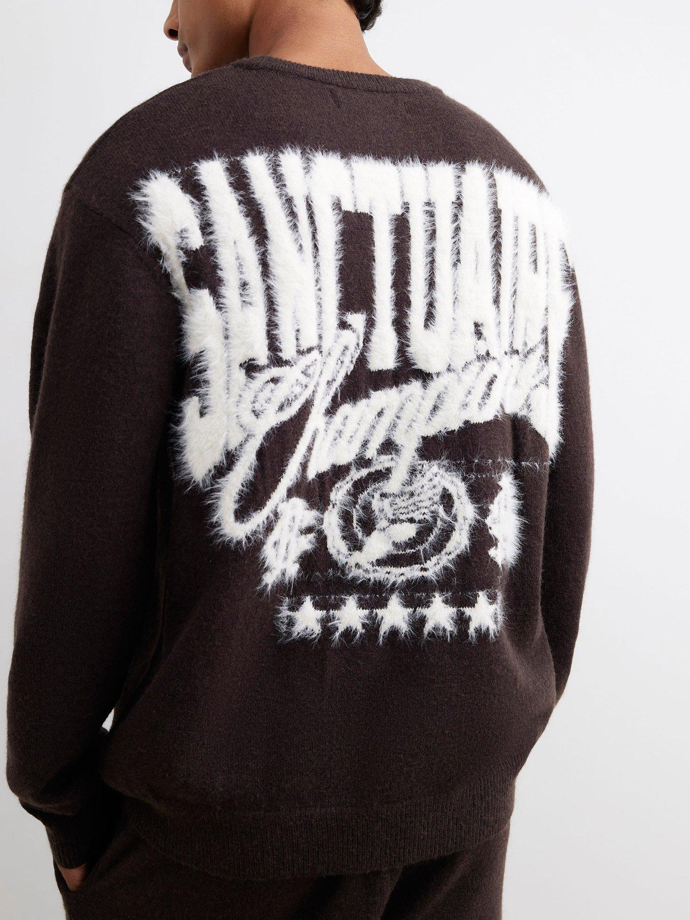 Image 1 of 6 of River Island Cosy Monogram Crew Neck Jumper - Brown