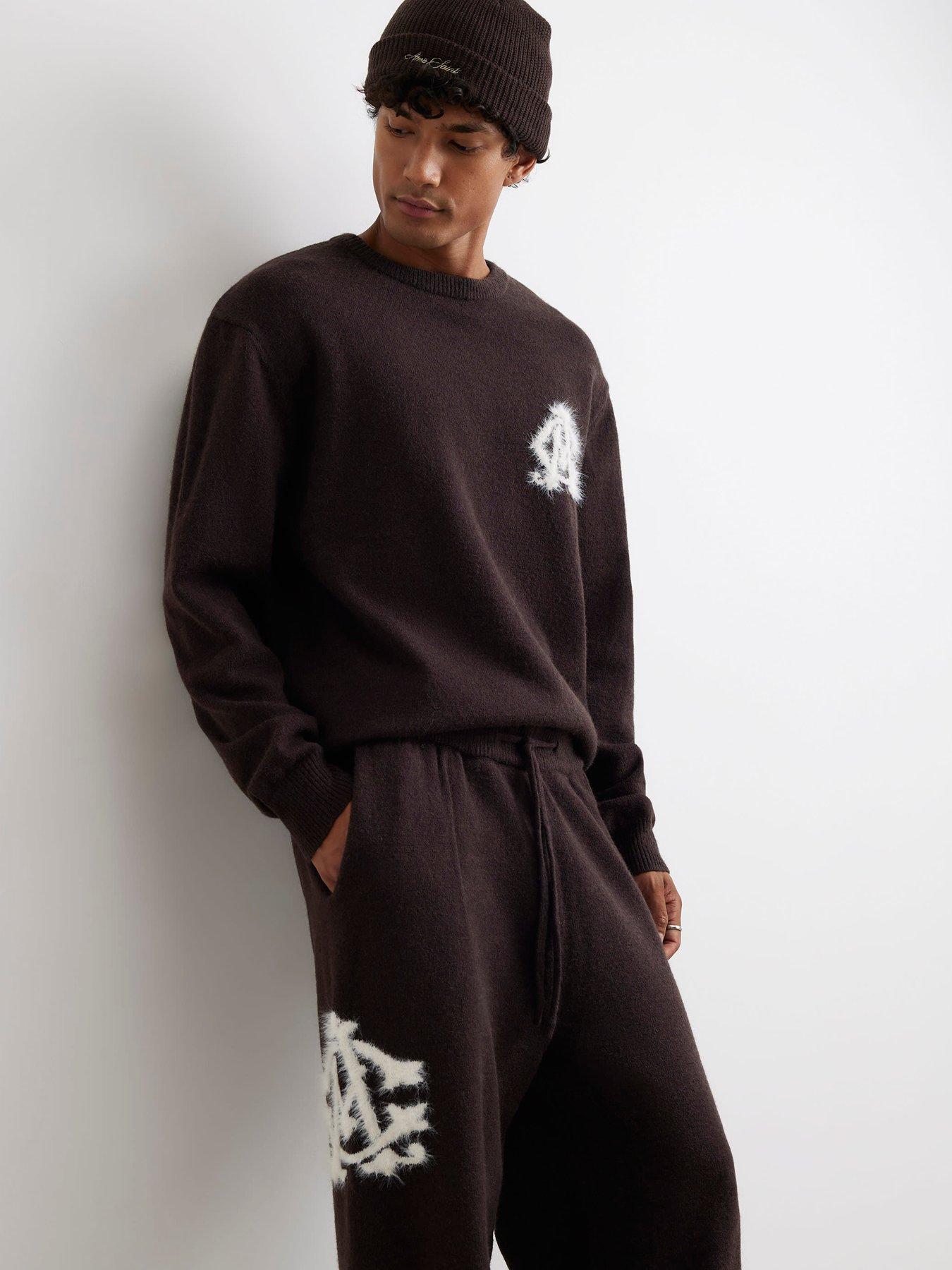 Image 4 of 6 of River Island Cosy Monogram Crew Neck Jumper - Brown
