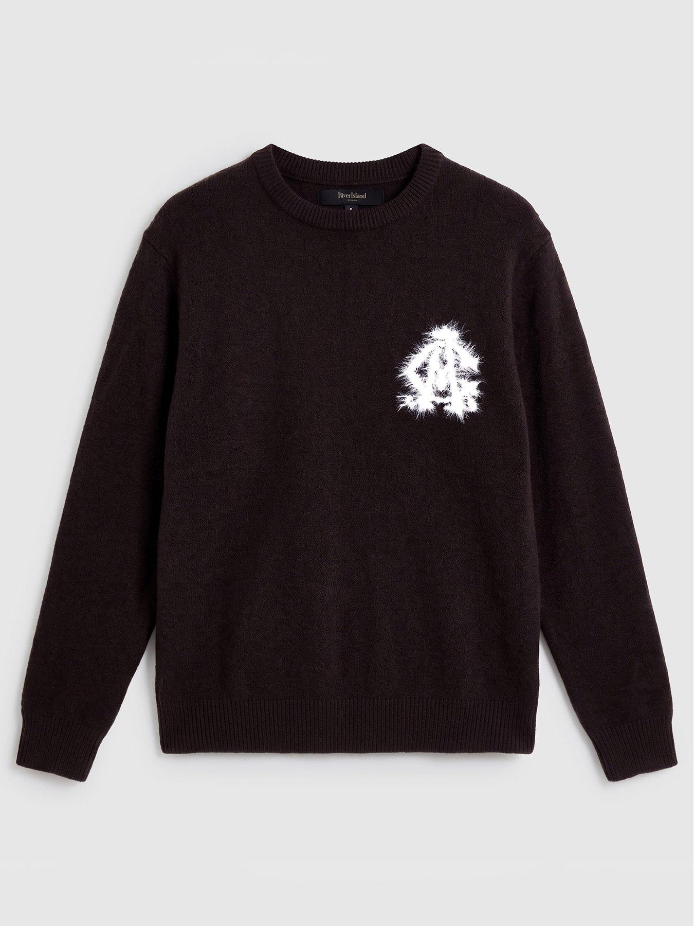 Image 6 of 6 of River Island Cosy Monogram Crew Neck Jumper - Brown