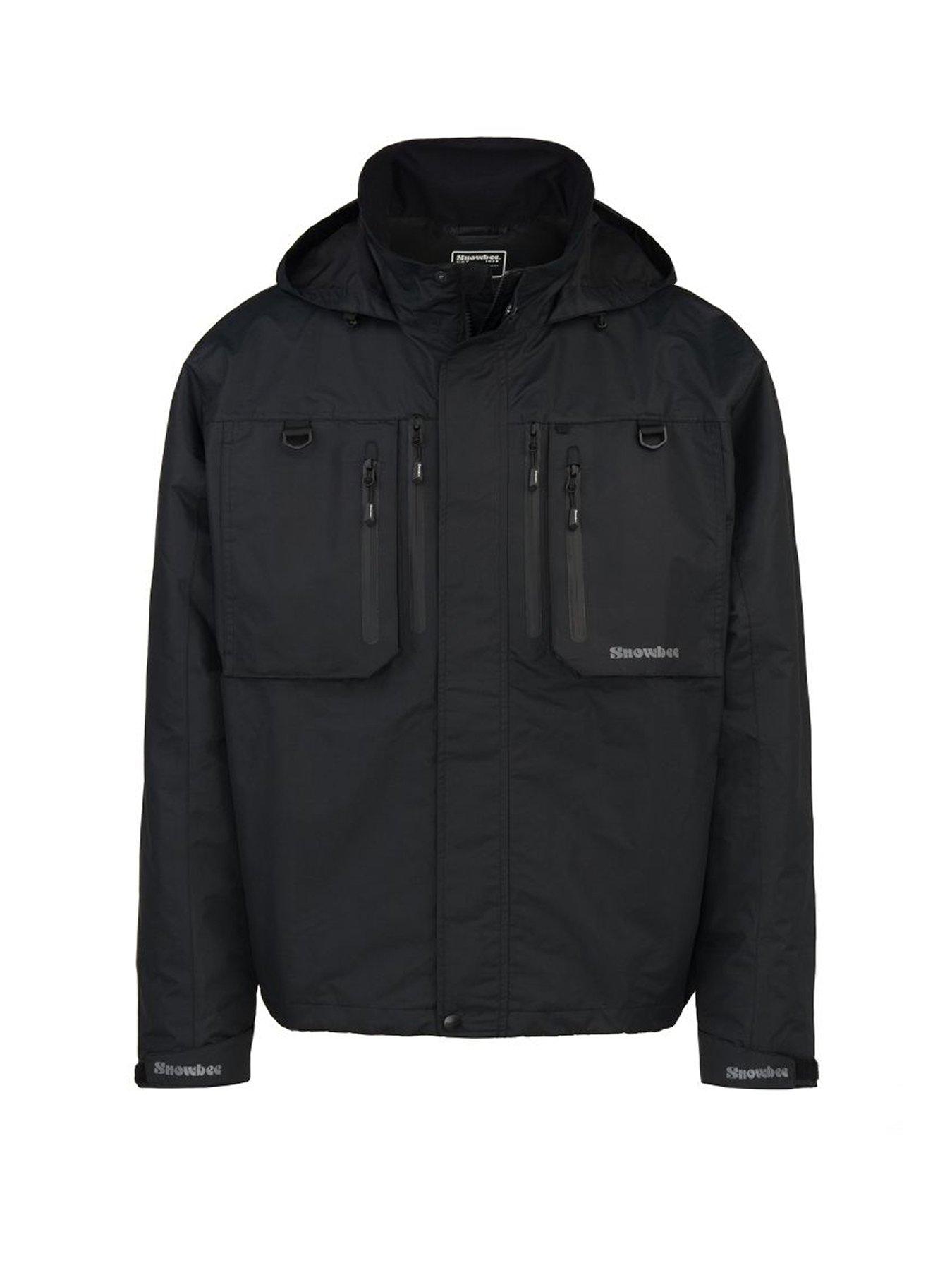Snowbee Classic Fishing Jacket, Waterproof Breathable Fly Fishing Wading Jacket, Black, Adjustable Hood and Aquaguard Pockets