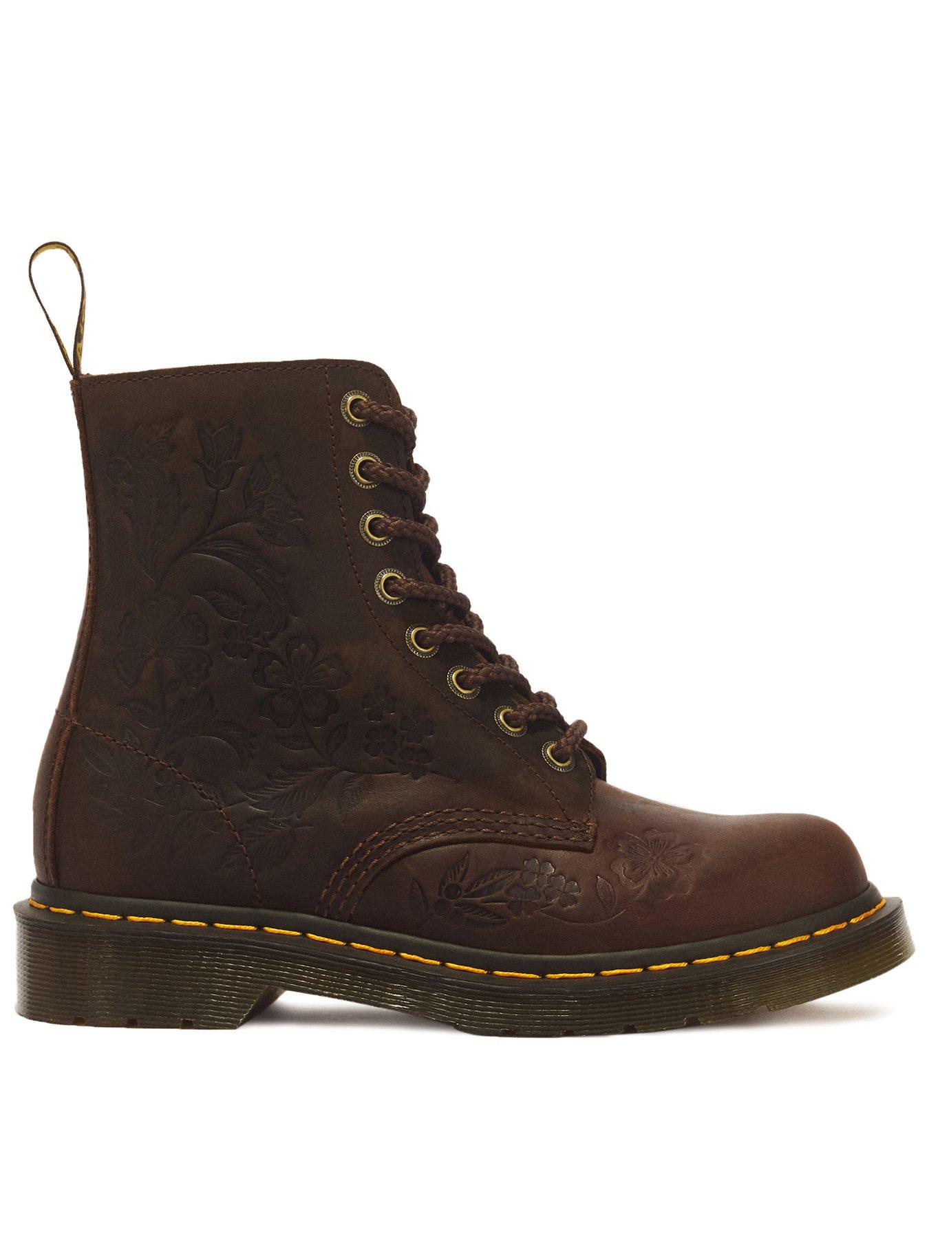 Dr Martens 1460 Pascal Emboss Floral 8 Eye Boot - Brown