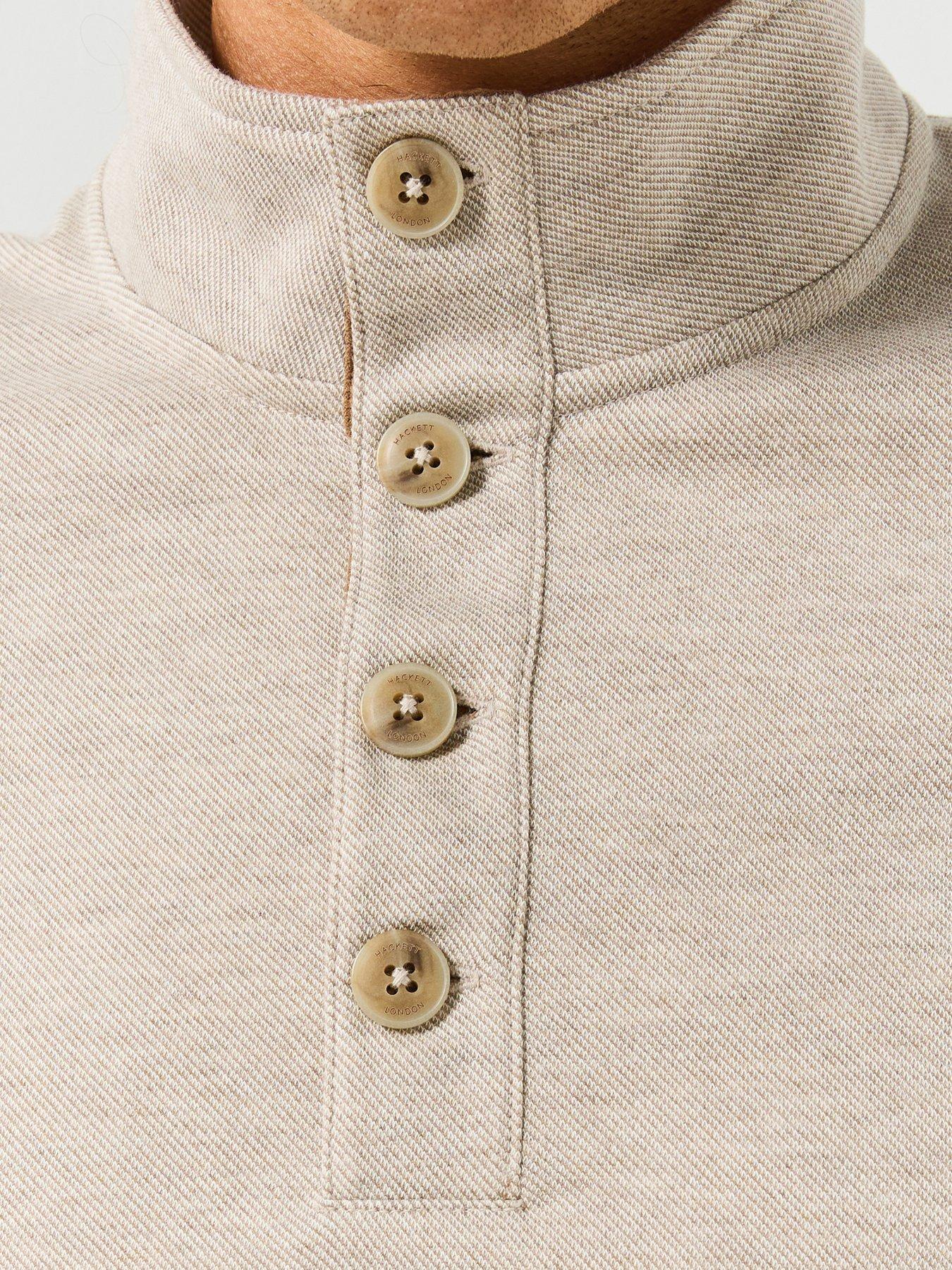 Image 5 of 6 of Hackett London Twill Jacquard Placket Button Neck Sweatshirt - Beige