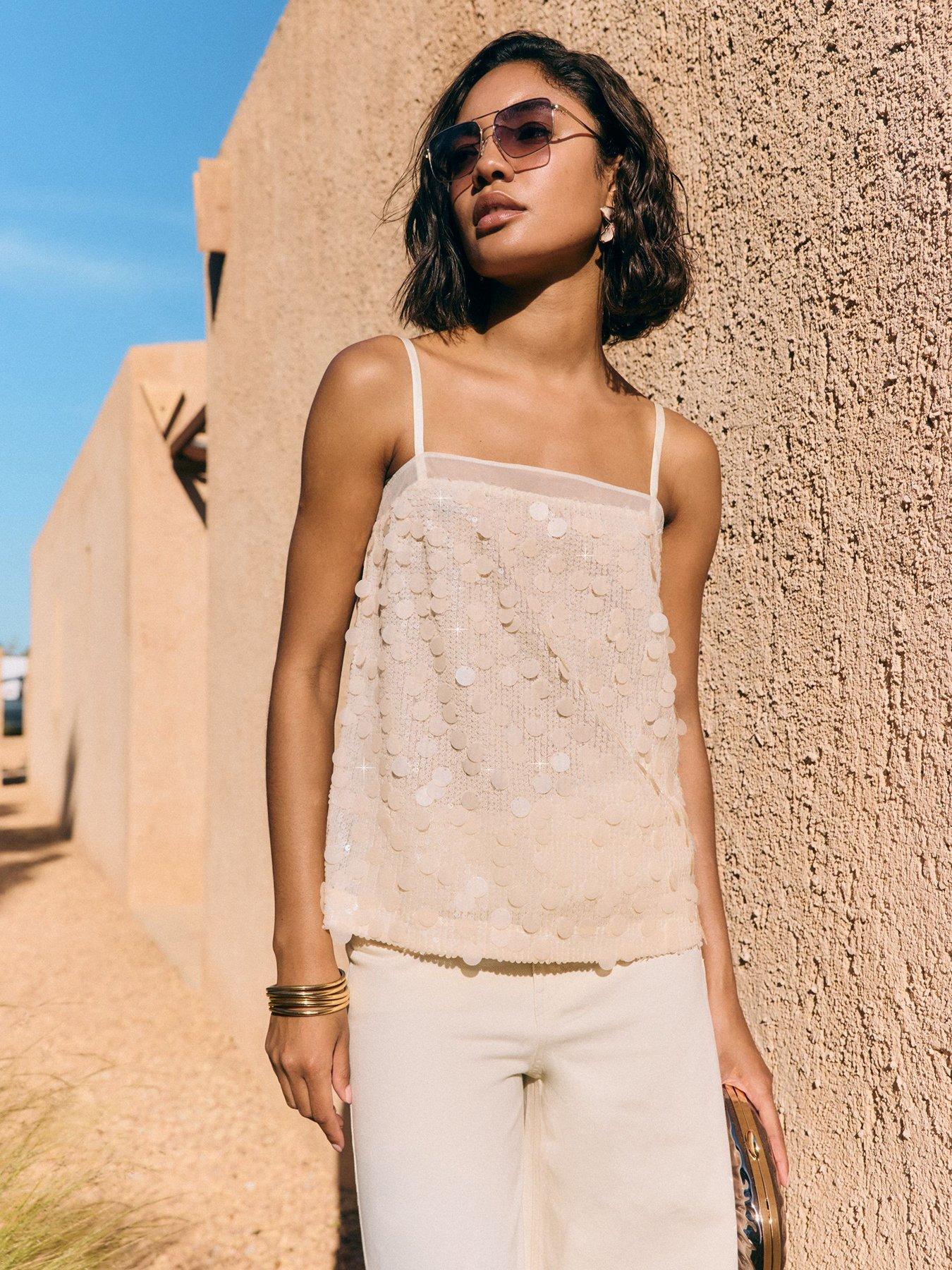 Friends Like These Sequin Embellished Cami Top - Cream