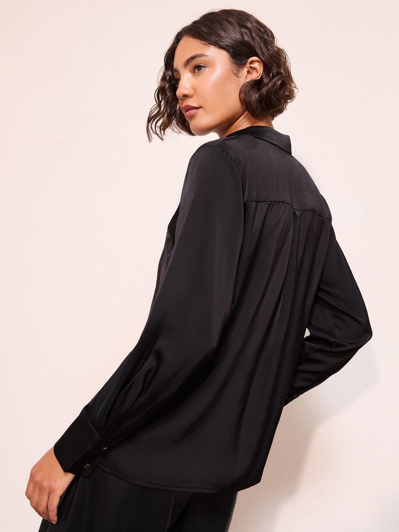 Image 2 of 4 of Friends Like These Black Satin Button Through Shirt