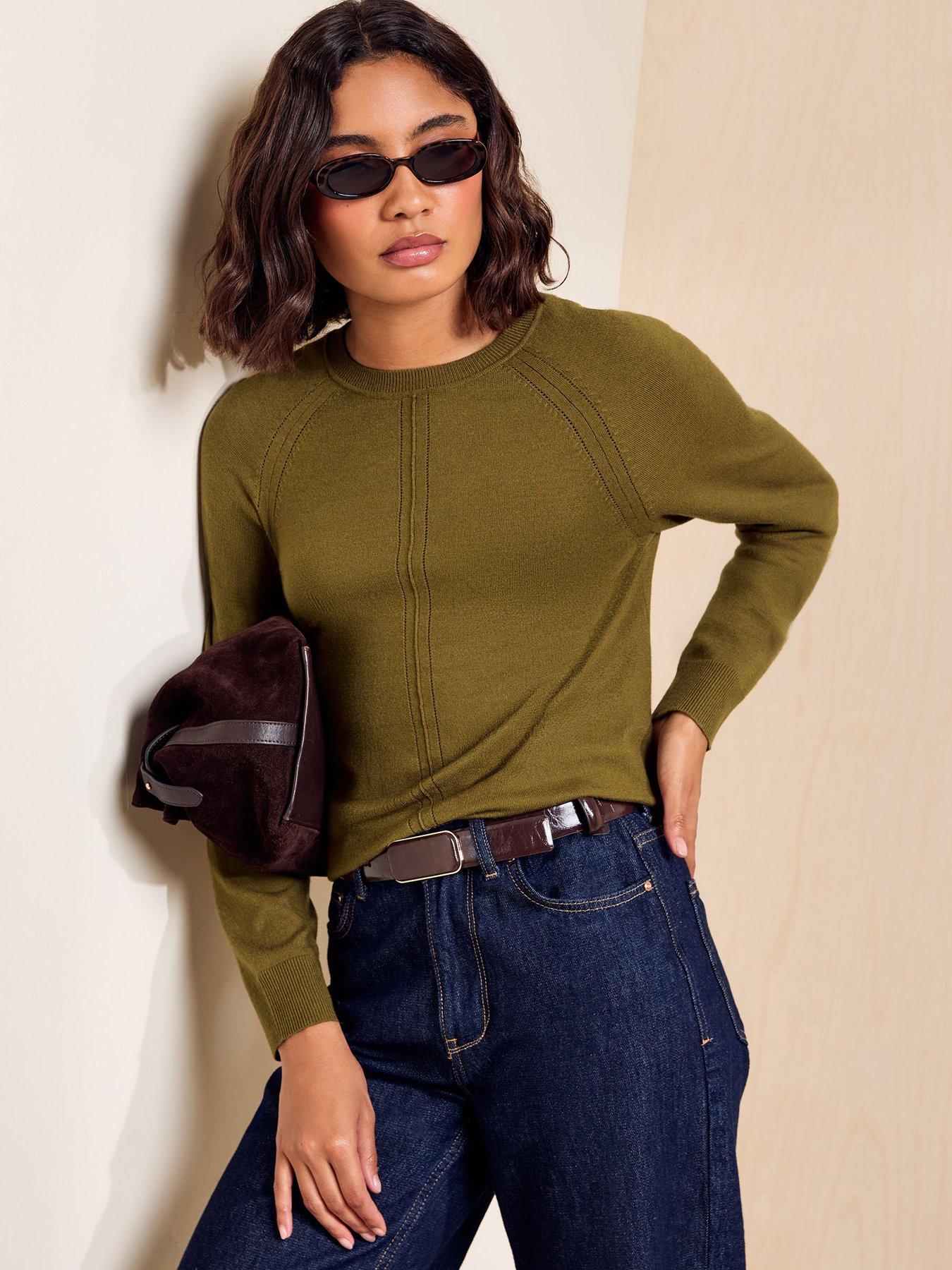 Friends Like These Olive Green Crew Neck Stitch Detail Jumper