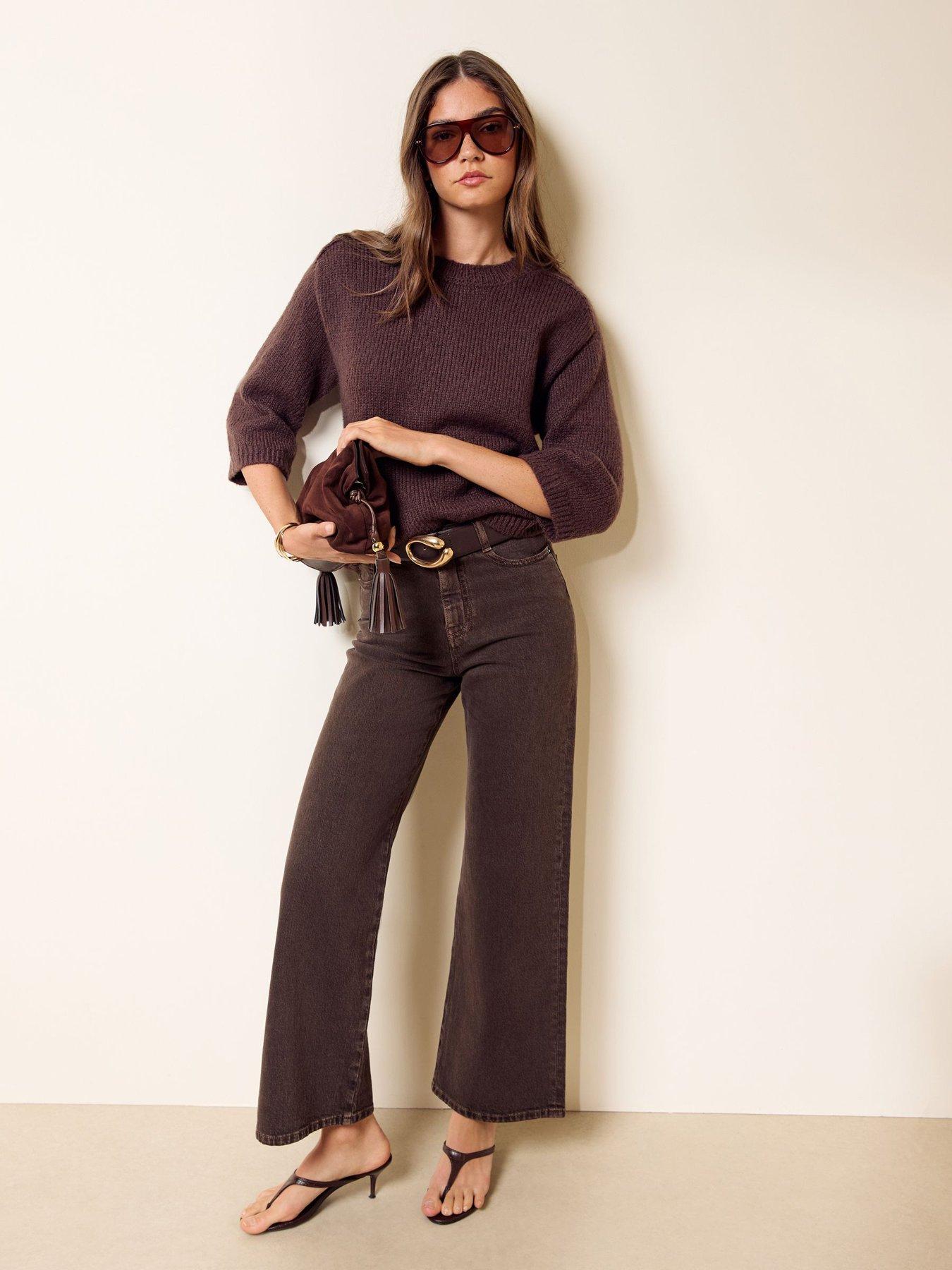 Image 2 of 5 of Friends Like These Espresso Brown Seam Detail Knitted T-shirt