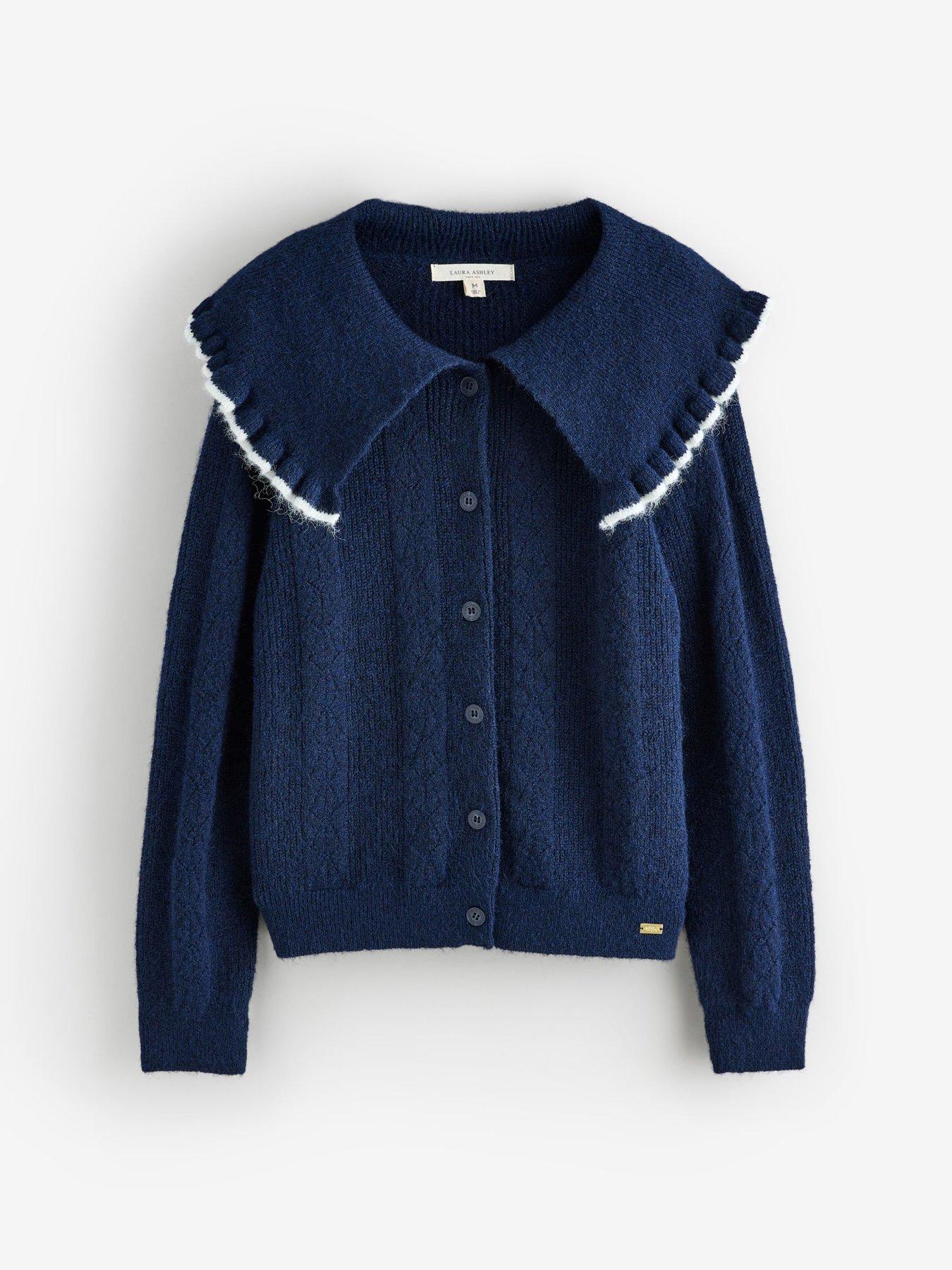 Image 1 of 3 of Laura Ashley Women's Frill Collar Button Through Cardigan - Blue