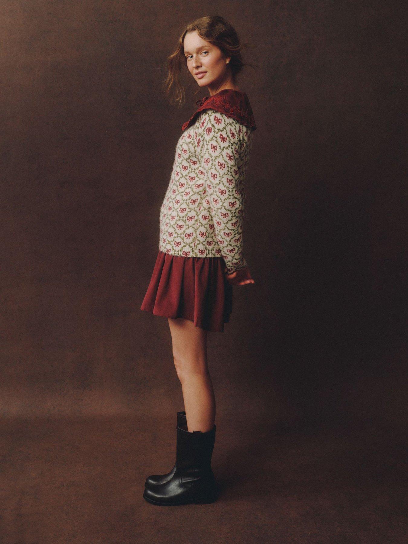 Image 3 of 5 of Laura Ashley Christmas Bow Jumper - Beige