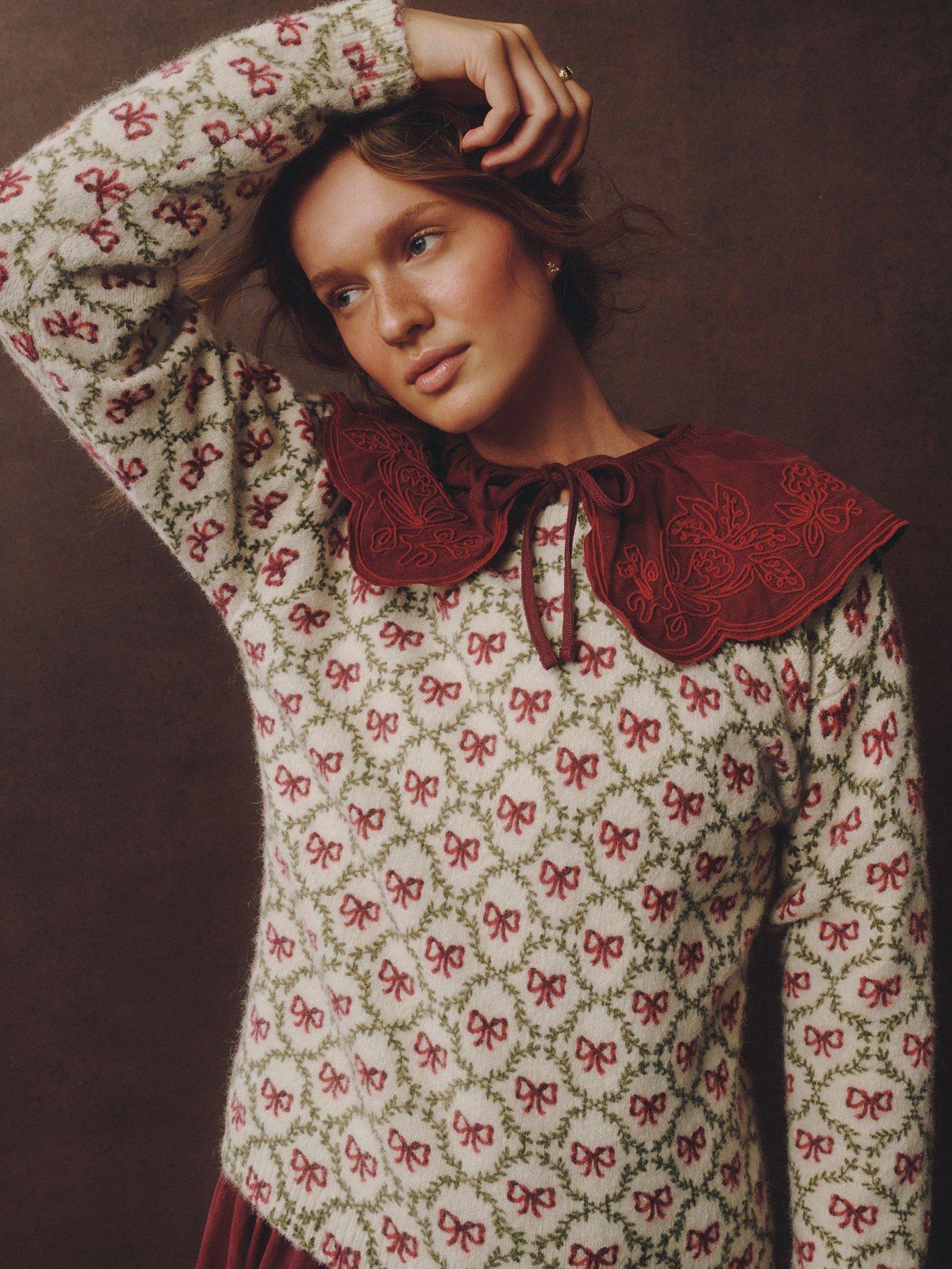 Image 5 of 5 of Laura Ashley Christmas Bow Jumper - Beige