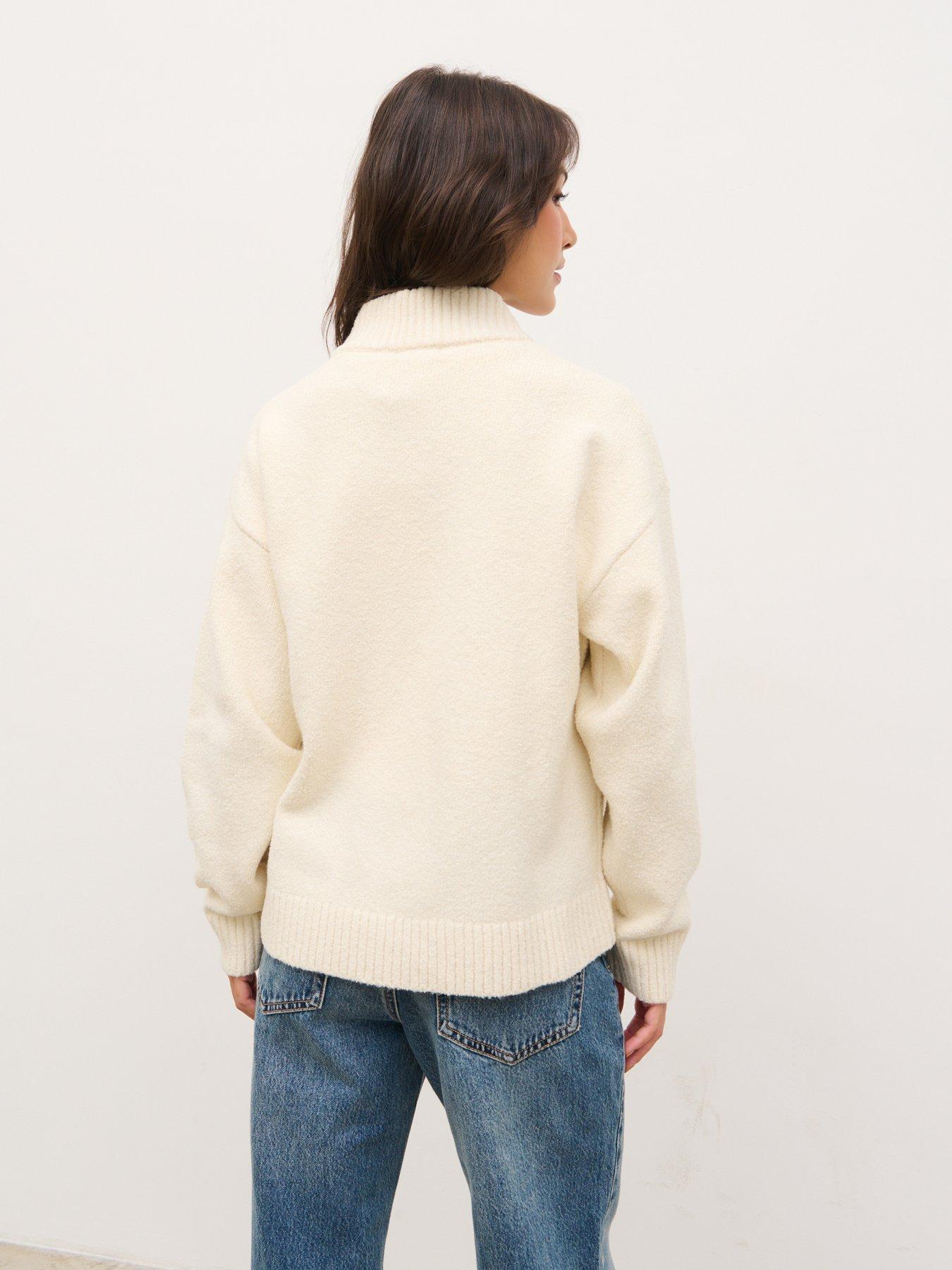 Image 2 of 4 of Pretty Lavish Womens Bomber Zip Through Cardigan - Cream