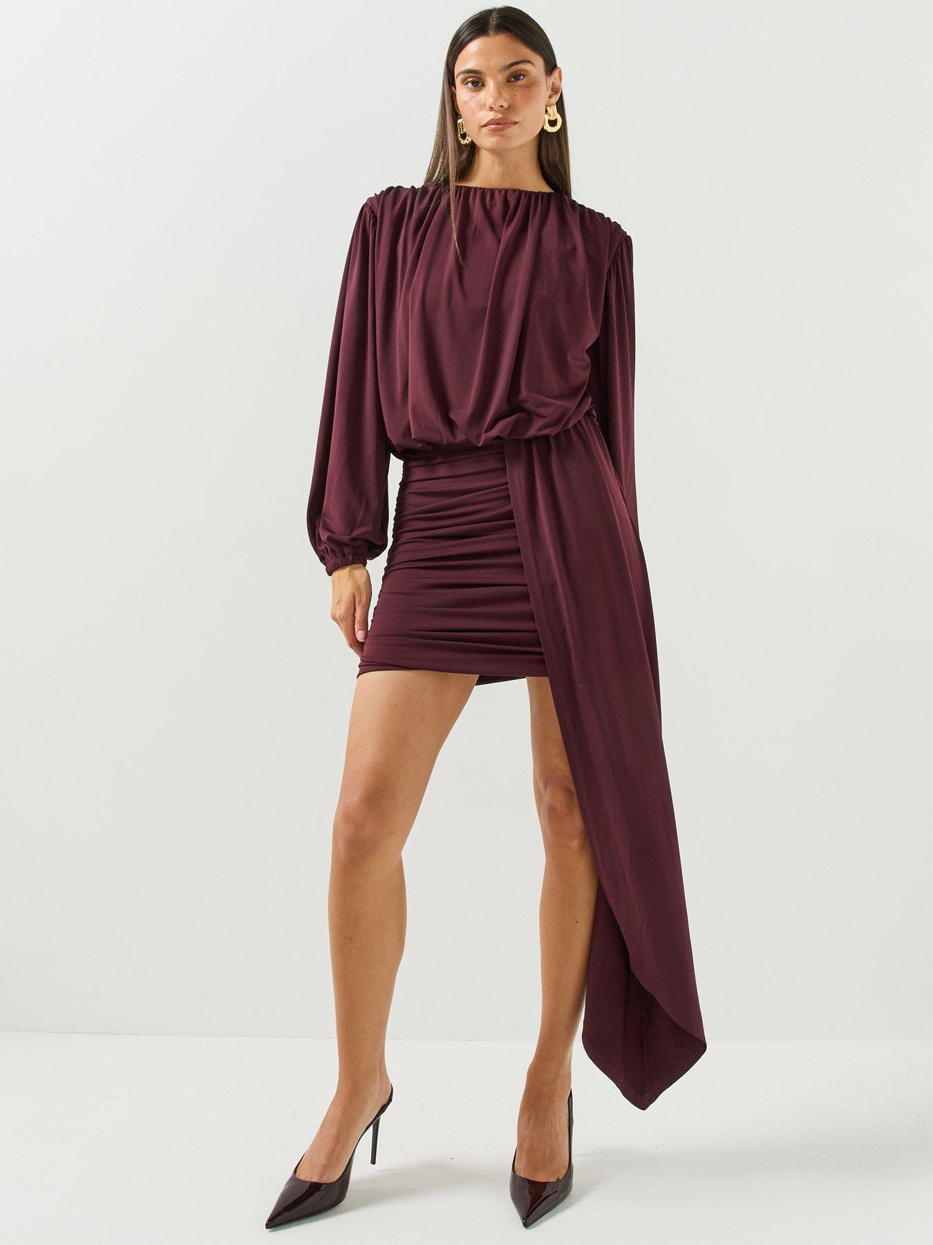 Image 1 of 6 of Pretty Lavish Leonie Draped Mini Jersey Dress - Fig