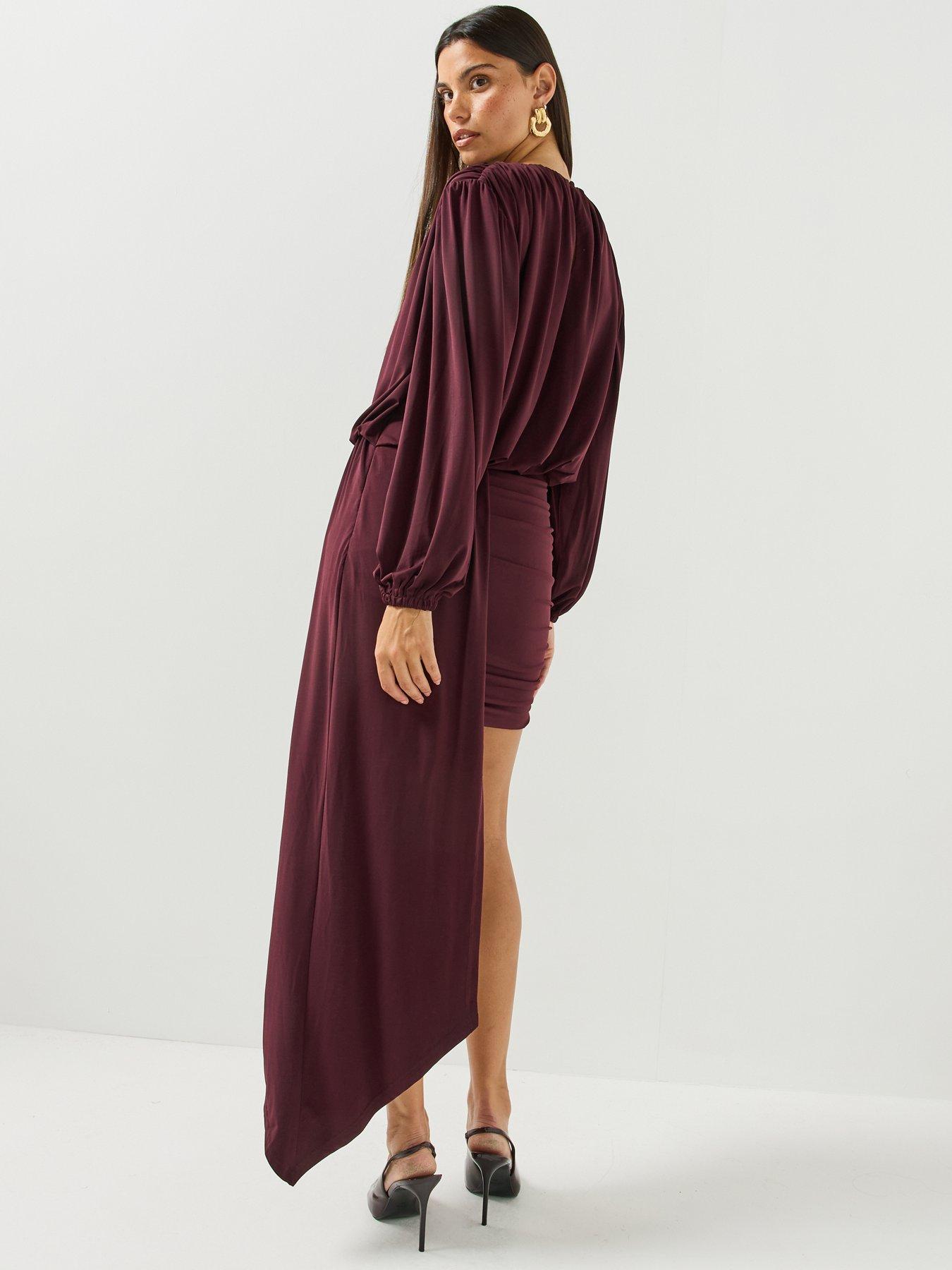 Image 2 of 6 of Pretty Lavish Leonie Draped Mini Jersey Dress - Fig