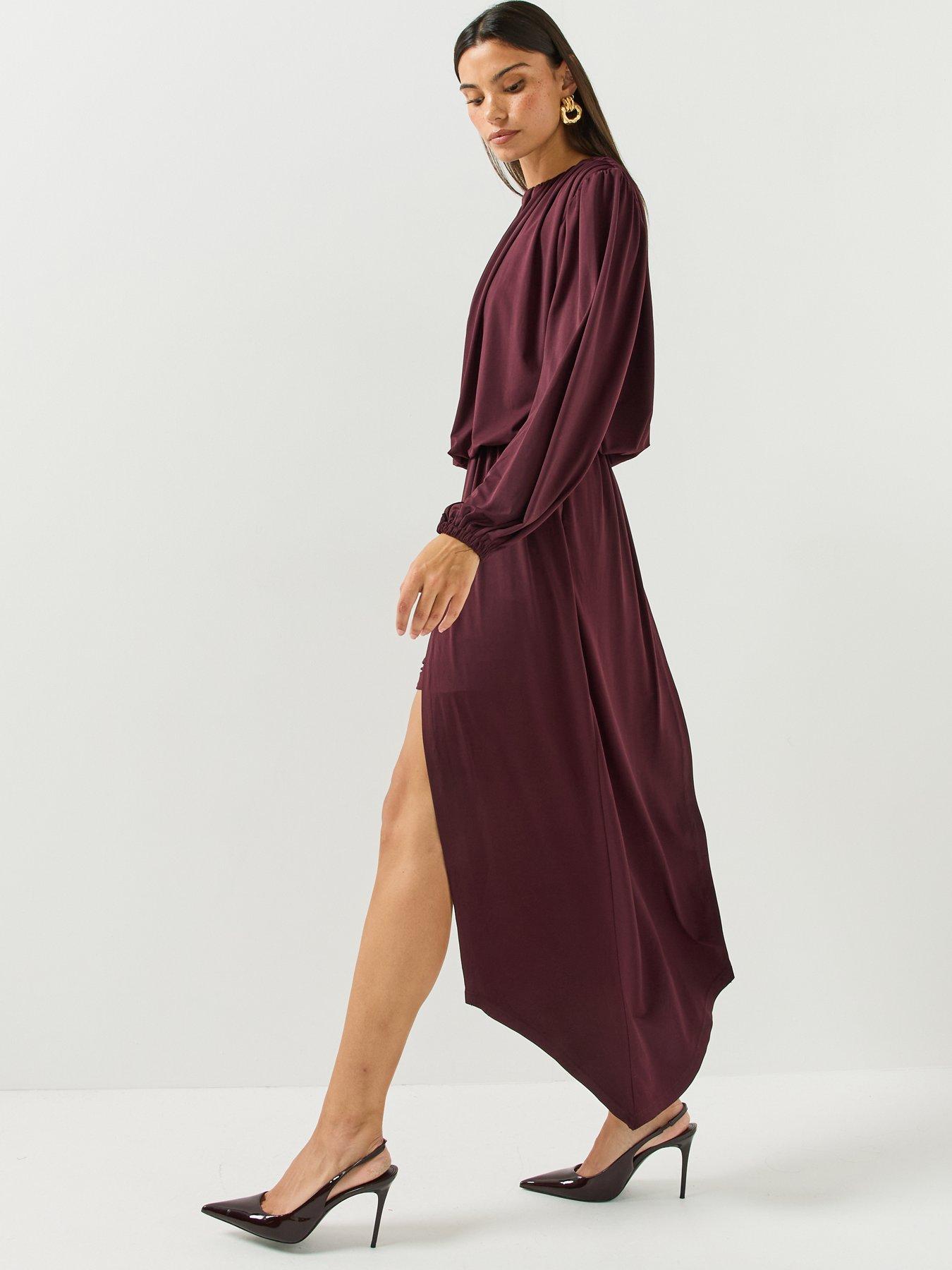 Image 3 of 6 of Pretty Lavish Leonie Draped Mini Jersey Dress - Fig