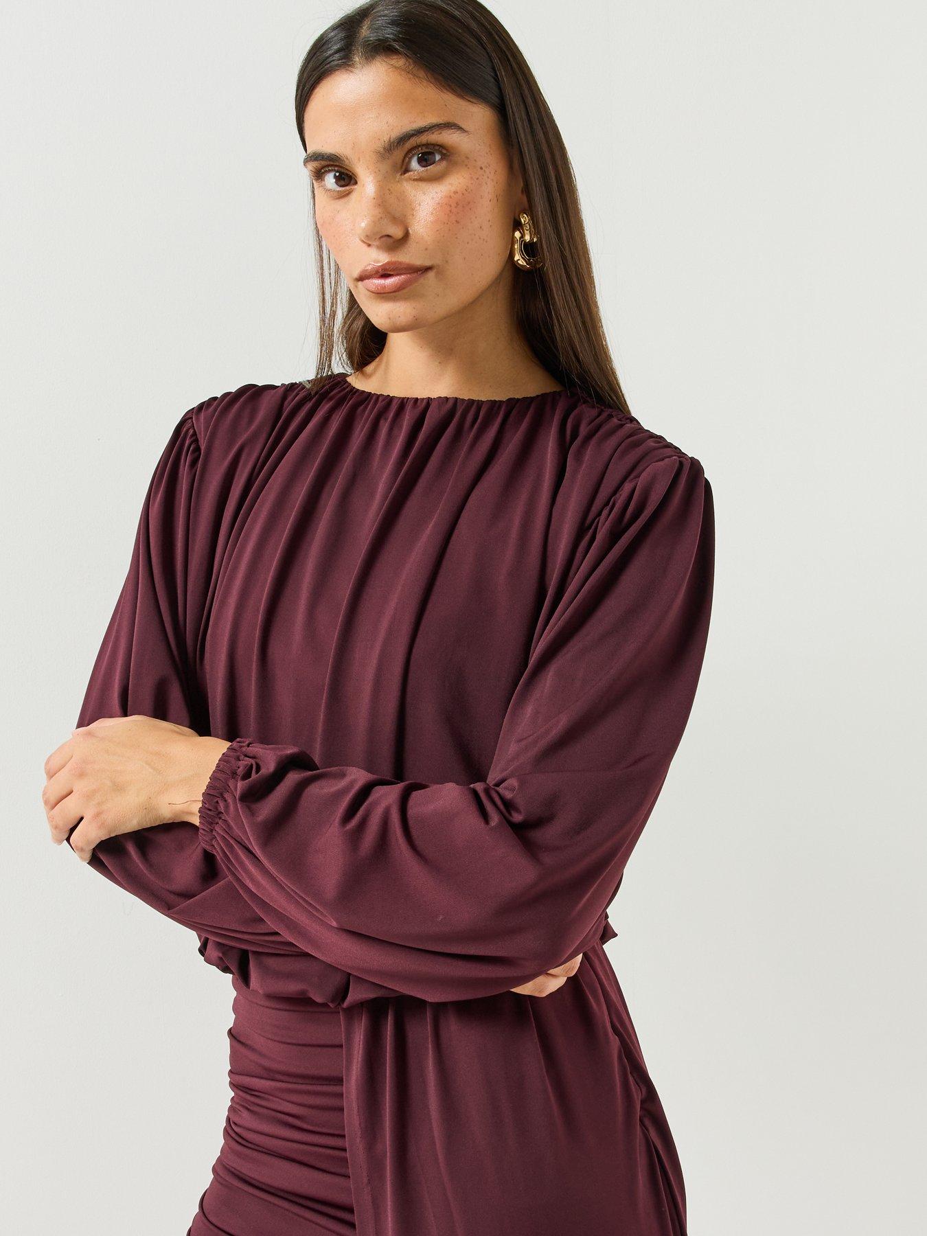 Image 4 of 6 of Pretty Lavish Leonie Draped Mini Jersey Dress - Fig