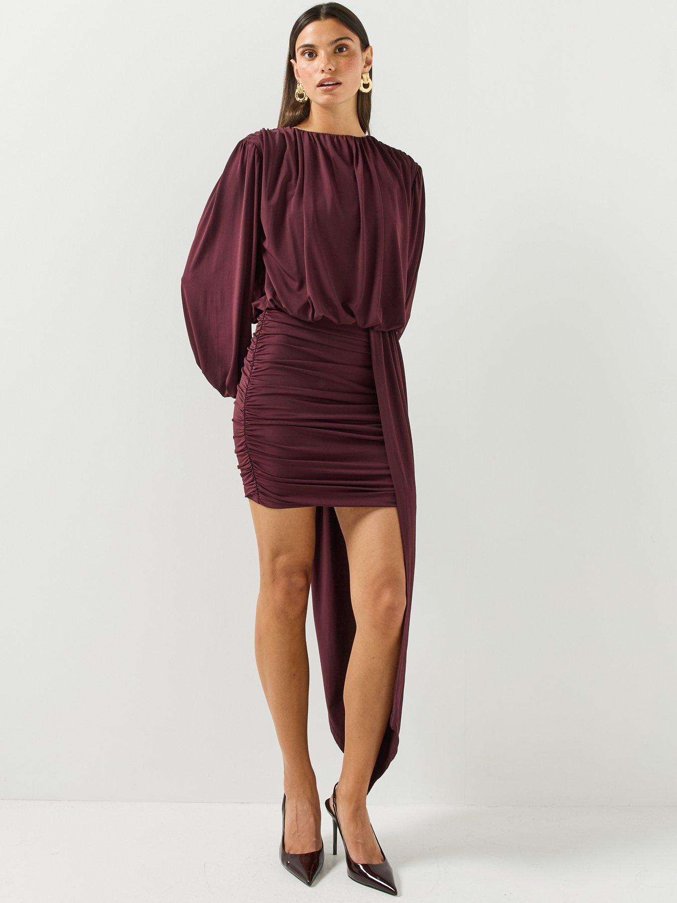Image 5 of 6 of Pretty Lavish Leonie Draped Mini Jersey Dress - Fig