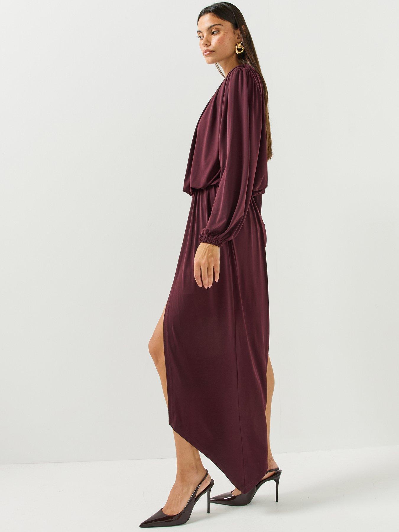Image 6 of 6 of Pretty Lavish Leonie Draped Mini Jersey Dress - Fig