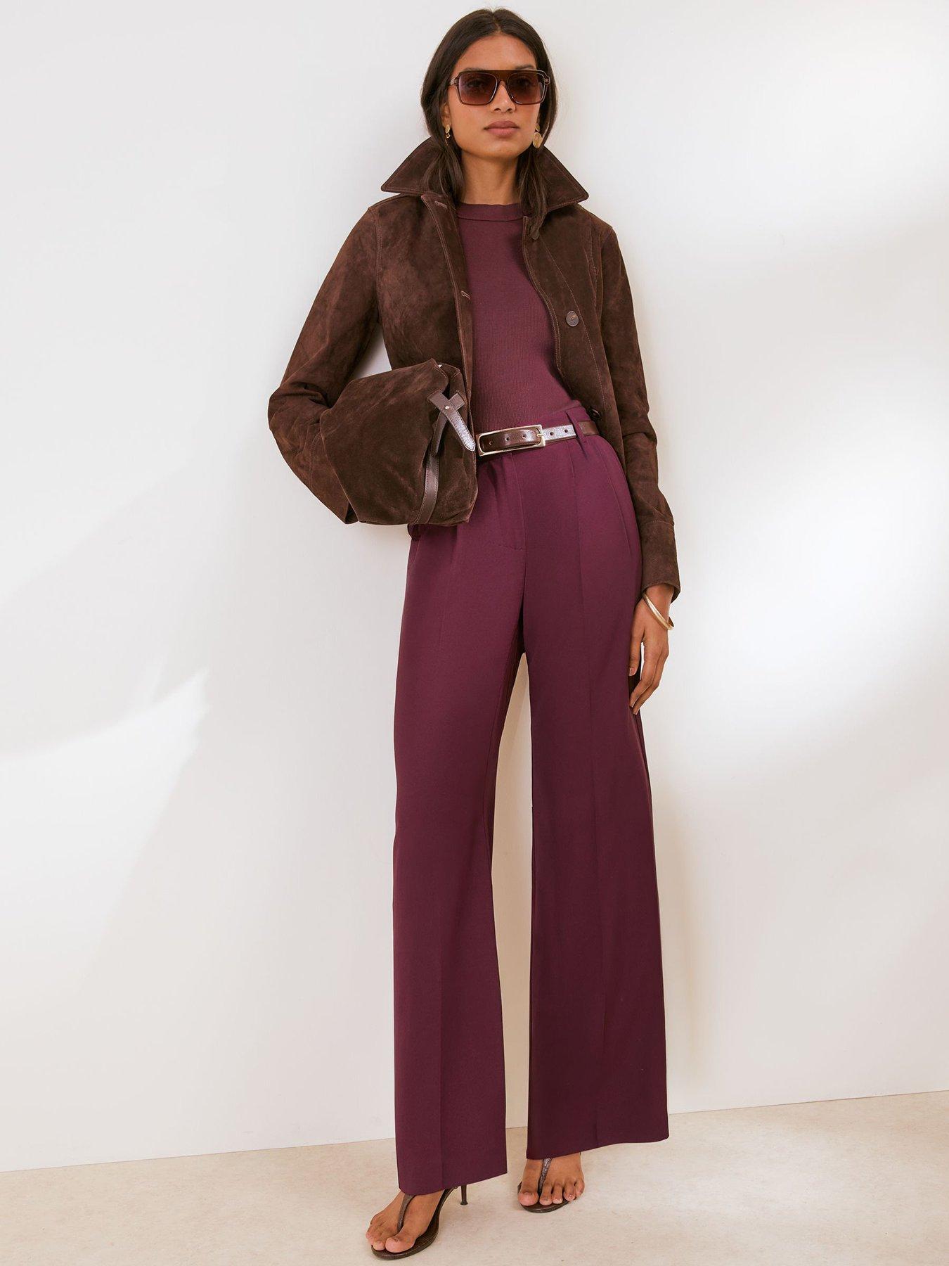 Friends Like These Purple Fig Lightweight Elastic Back Tailored Wide Leg Trousers
