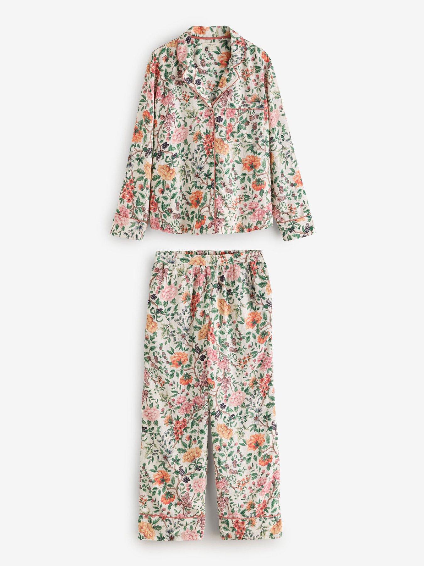 Image 1 of 5 of Laura Ashley Multi Ellenbrook Satin Stripe Button Through Pyjamas