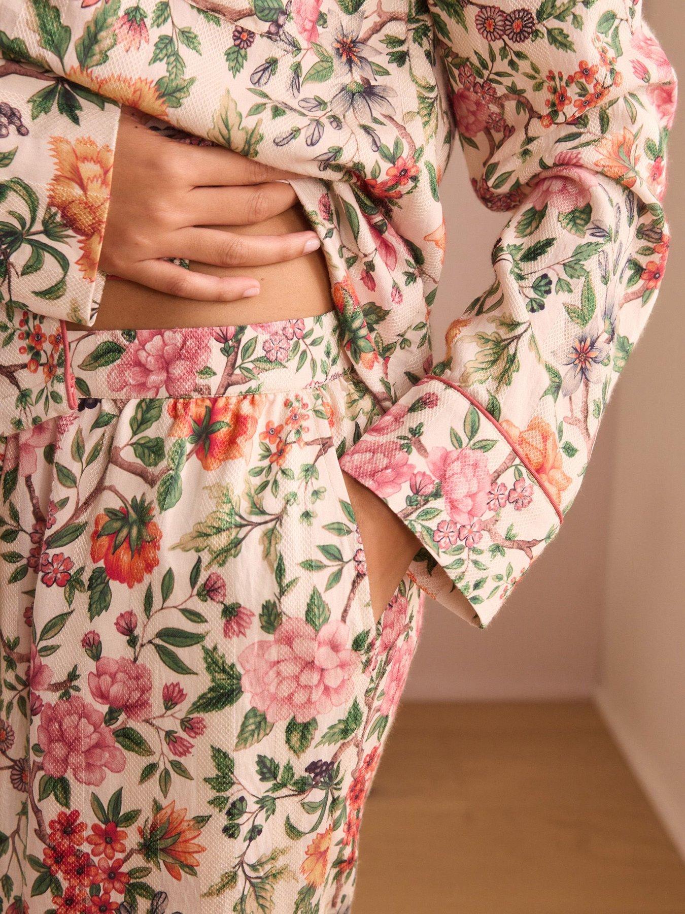 Image 4 of 6 of Laura Ashley Womens Ellenbrook Satin Stripe Button Through Pyjamas - Multi