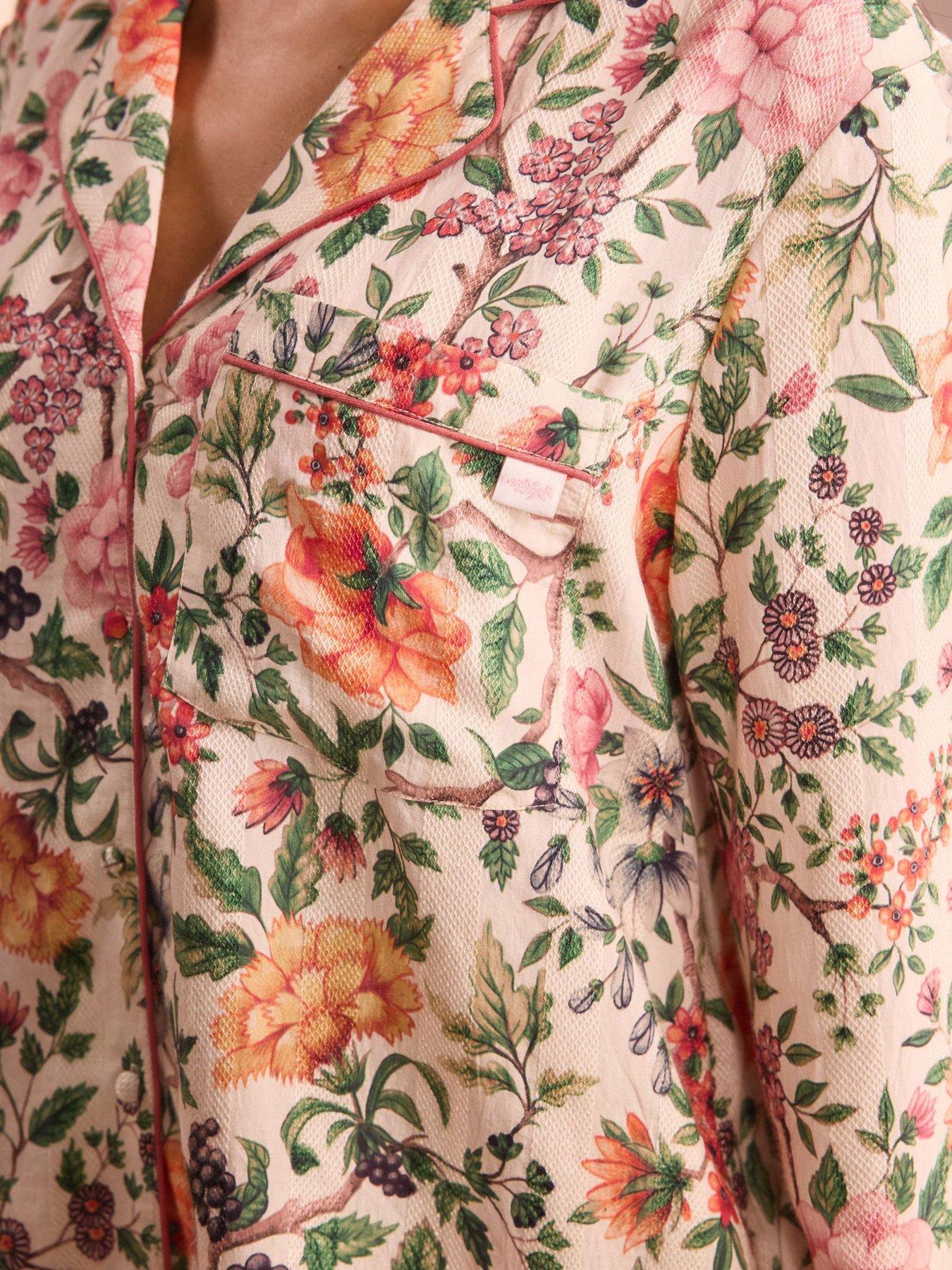 Image 5 of 6 of Laura Ashley Womens Ellenbrook Satin Stripe Button Through Pyjamas - Multi