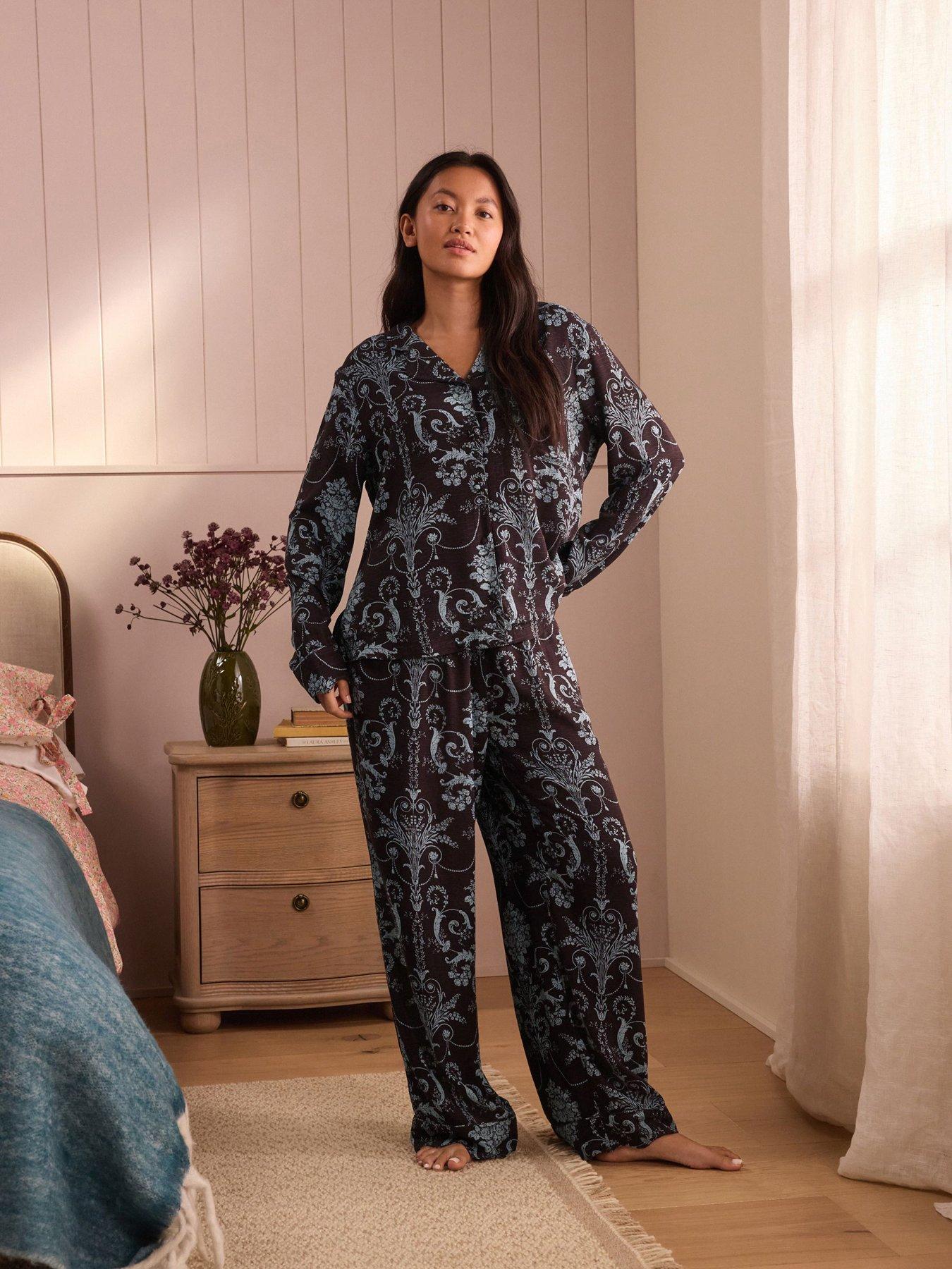 Image 1 of 7 of Laura Ashley Blue/brown Josette Button Through Pyjamas