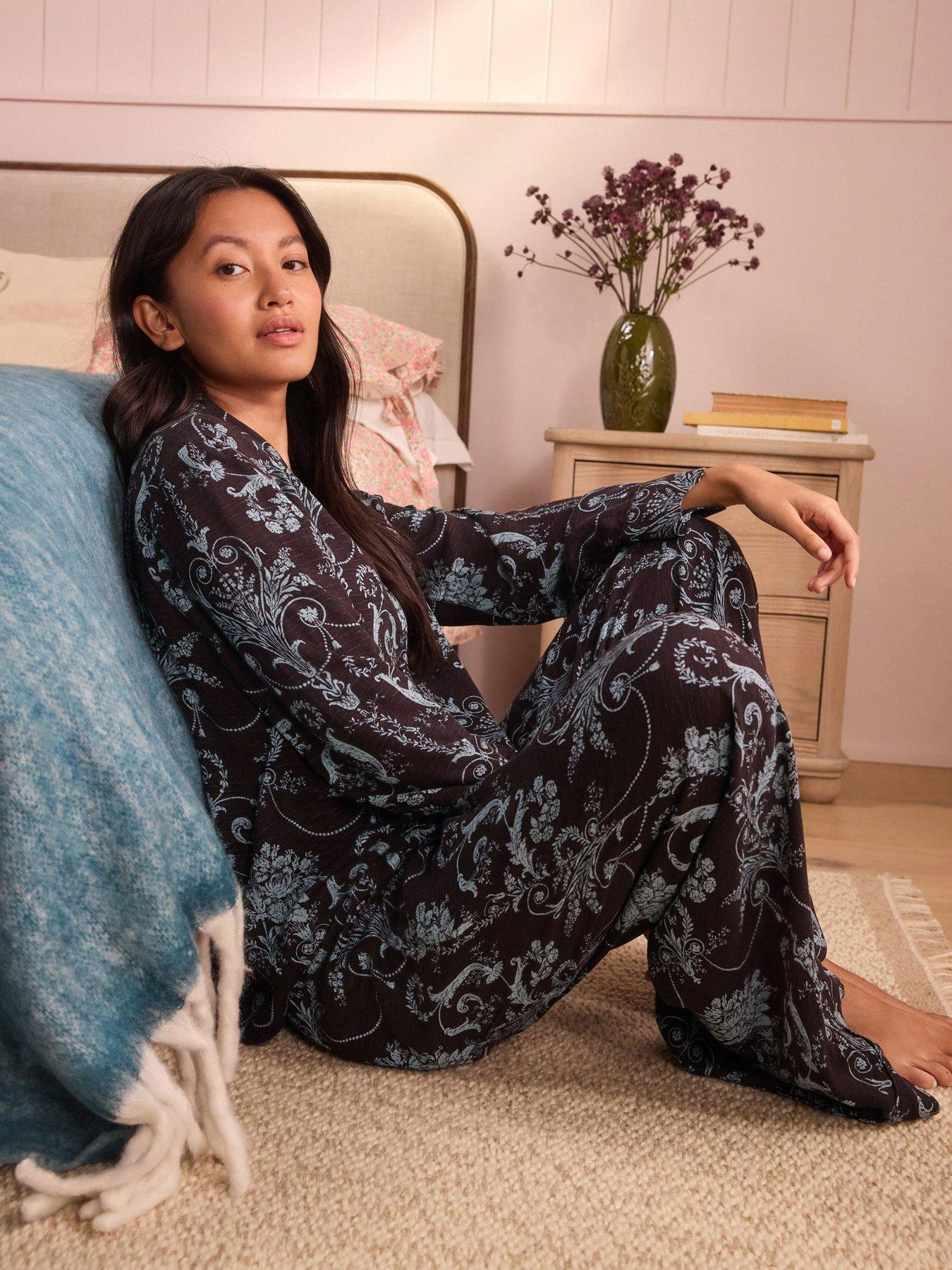 Image 3 of 7 of Laura Ashley Blue/brown Josette Button Through Pyjamas