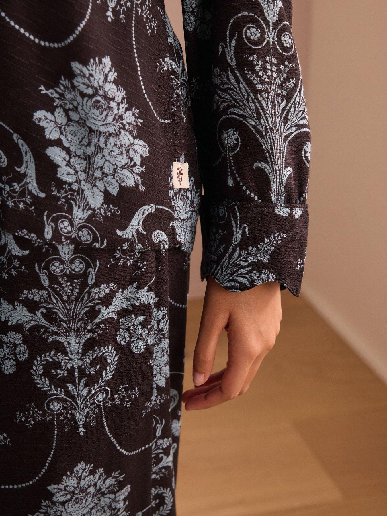 Image 4 of 7 of Laura Ashley Blue/brown Josette Button Through Pyjamas