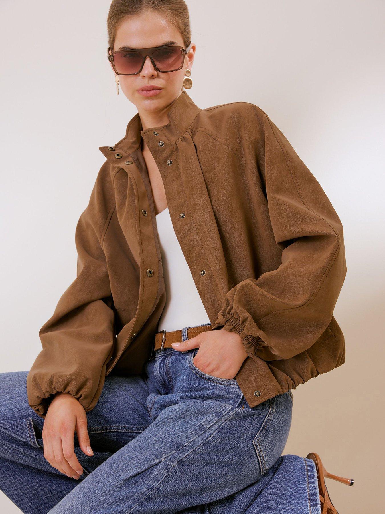 Friends Like These Espresso Brown Bubble Hem Funnel Neck Jacket