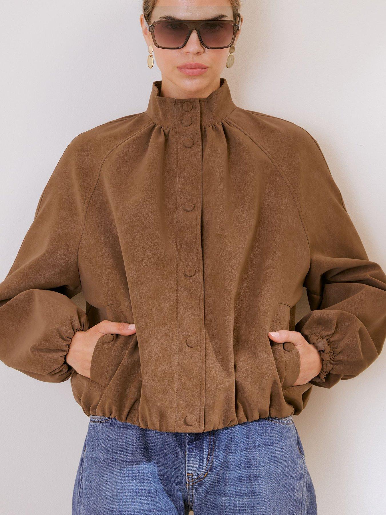 Image 4 of 4 of Friends Like These Espresso Brown Bubble Hem Funnel Neck Jacket