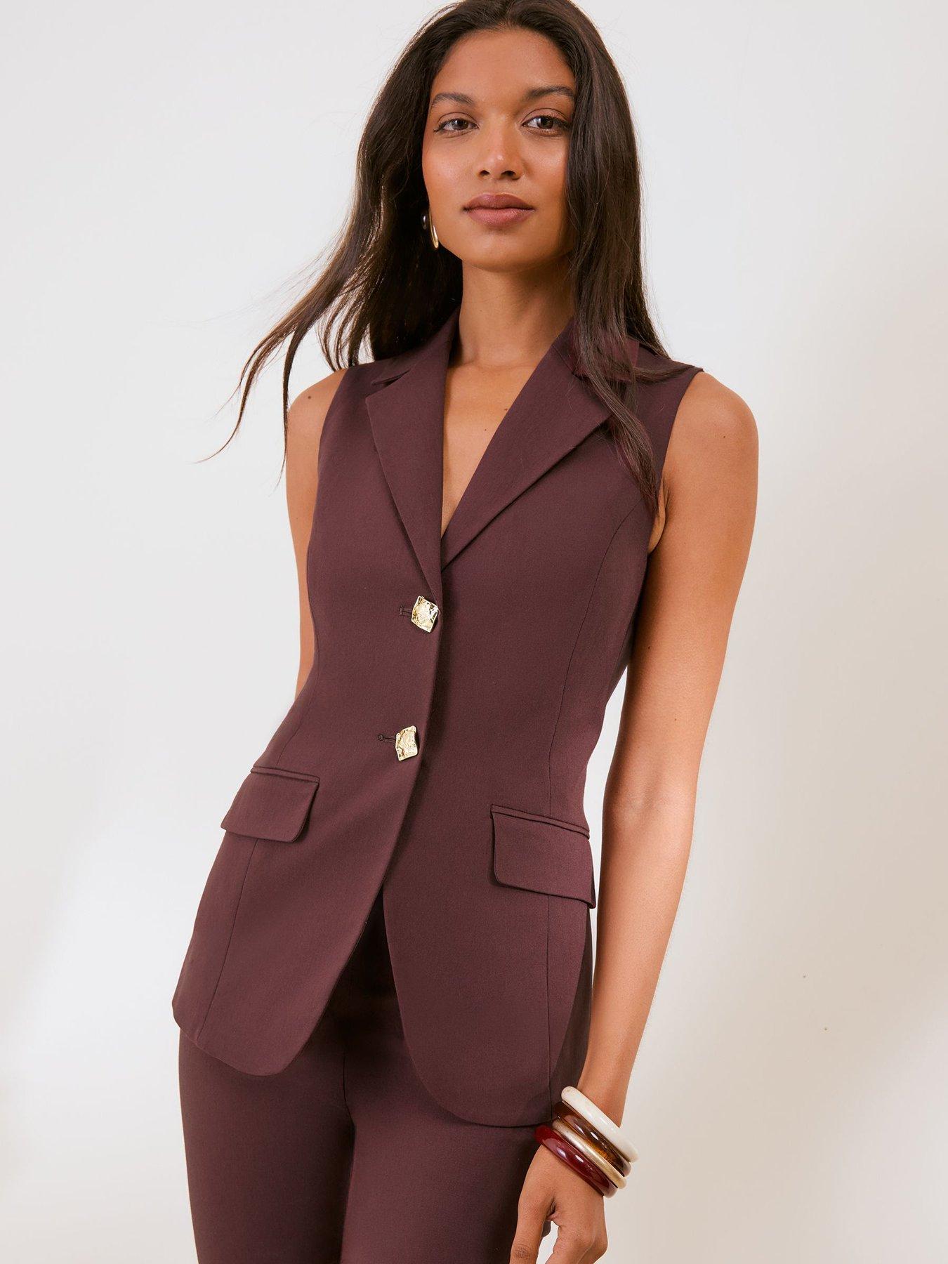 Friends Like These Brown Sculpting Stretch Long Line Waistcoat