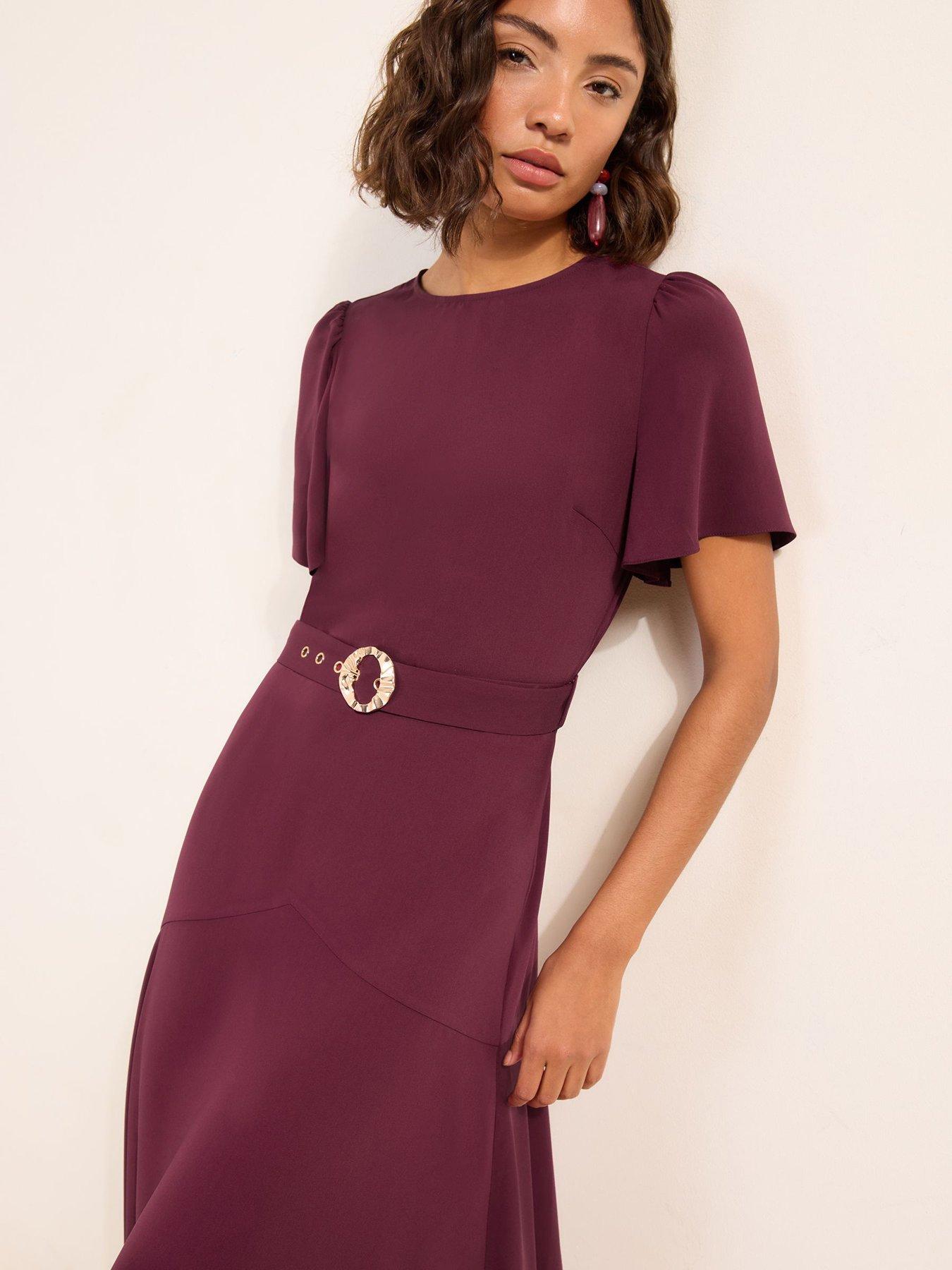 Friends Like These Berry Red Short Sleeve Belted Workwear Midi Dress