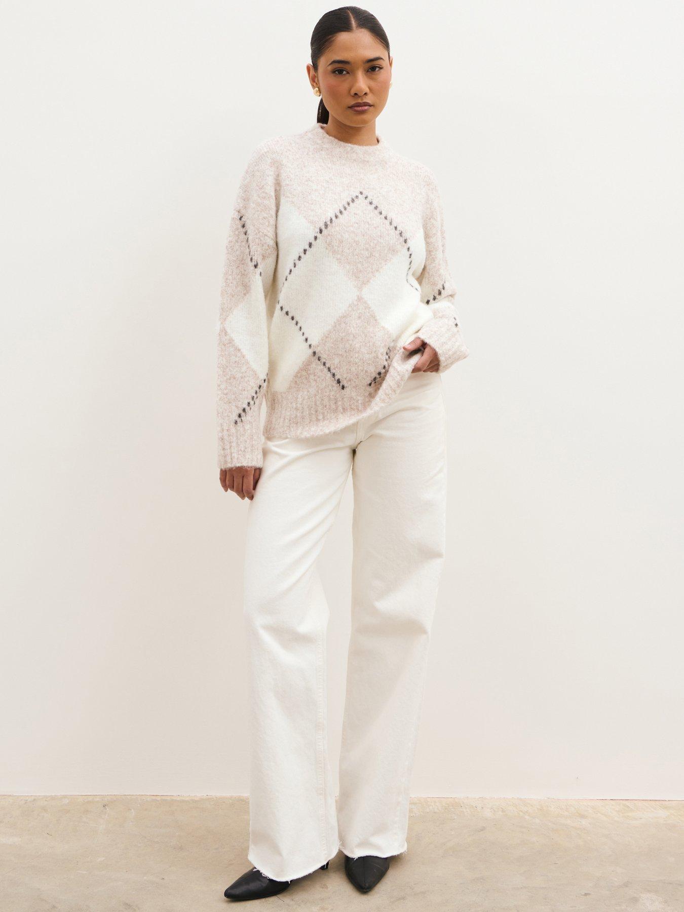 Image 1 of 5 of Pretty Lavish Womens Adelaide Argyle Fluffy Cardigan Jumper - Cream