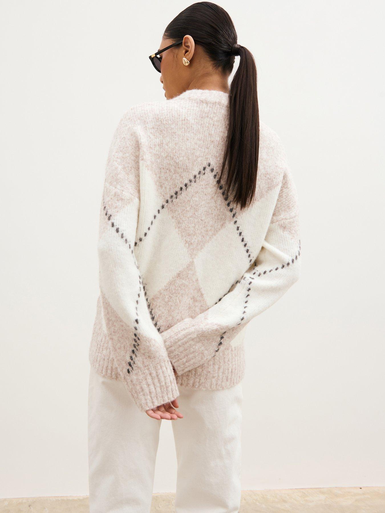 Image 2 of 5 of Pretty Lavish Womens Adelaide Argyle Fluffy Cardigan Jumper - Cream