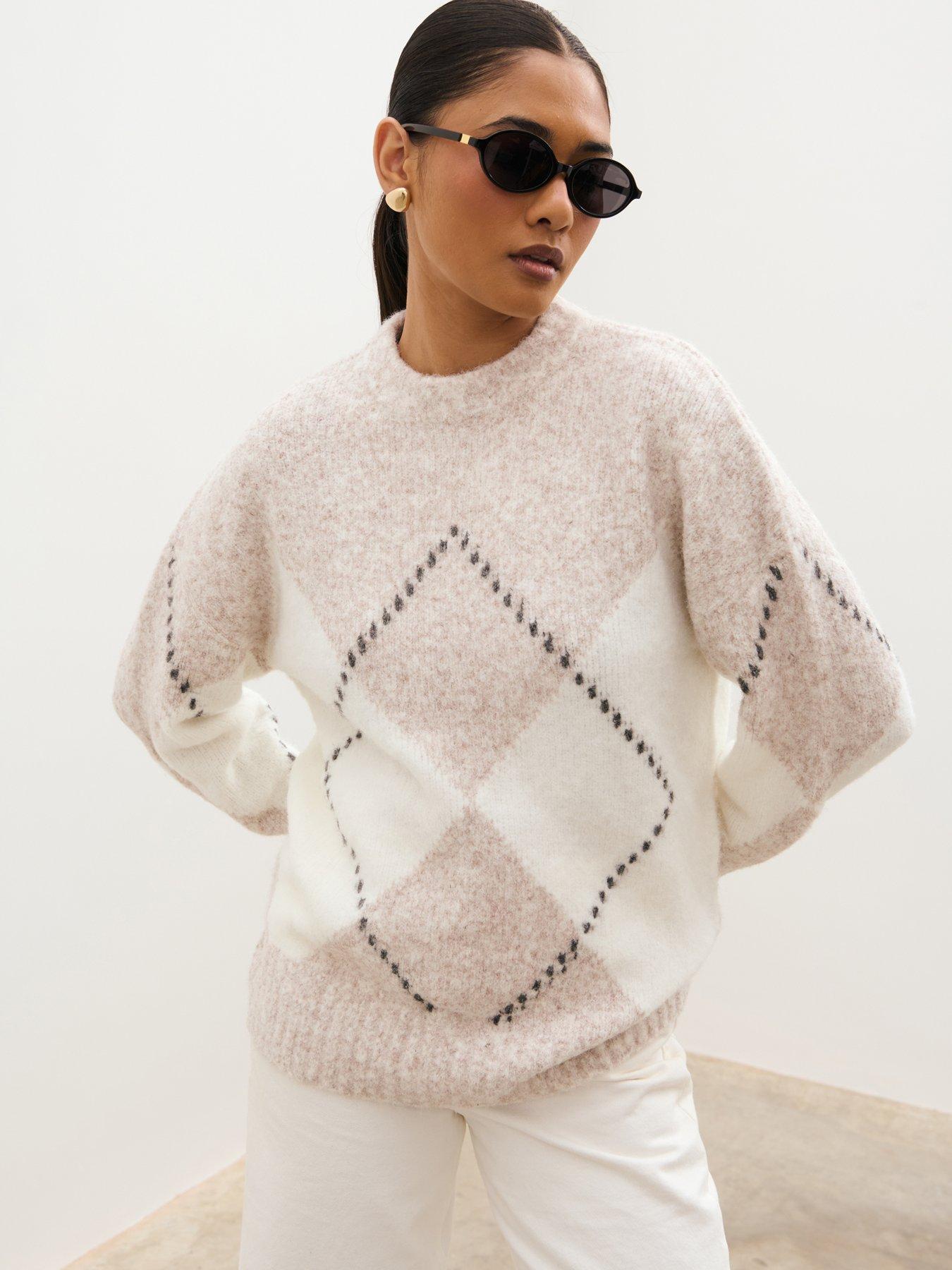 Image 3 of 5 of Pretty Lavish Womens Adelaide Argyle Fluffy Cardigan Jumper - Cream