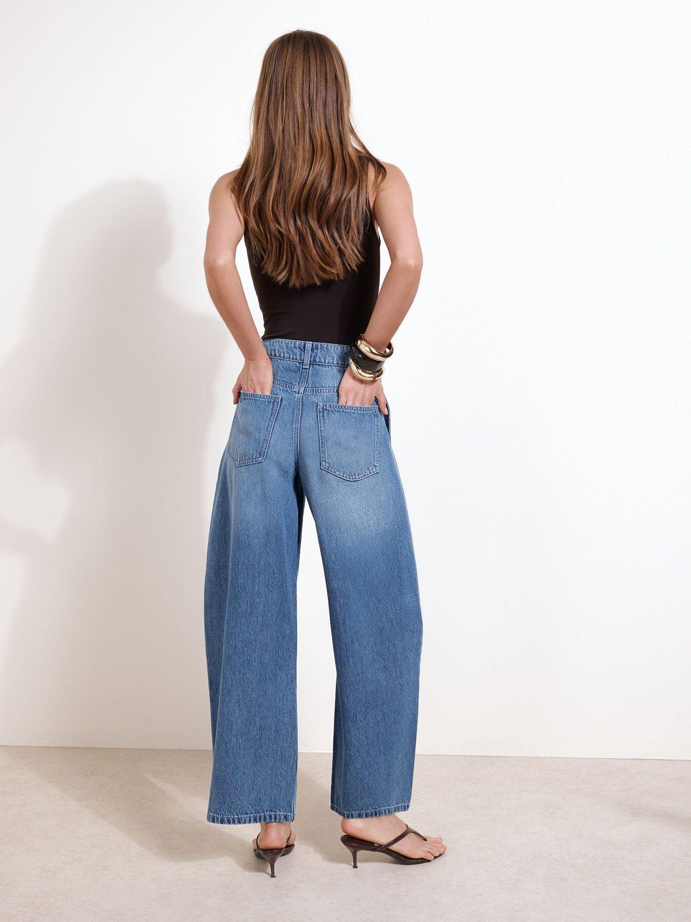 Image 2 of 5 of Friends Like These Mid Wash High Waisted Pleated Wide Leg Barrel Denim Jeans